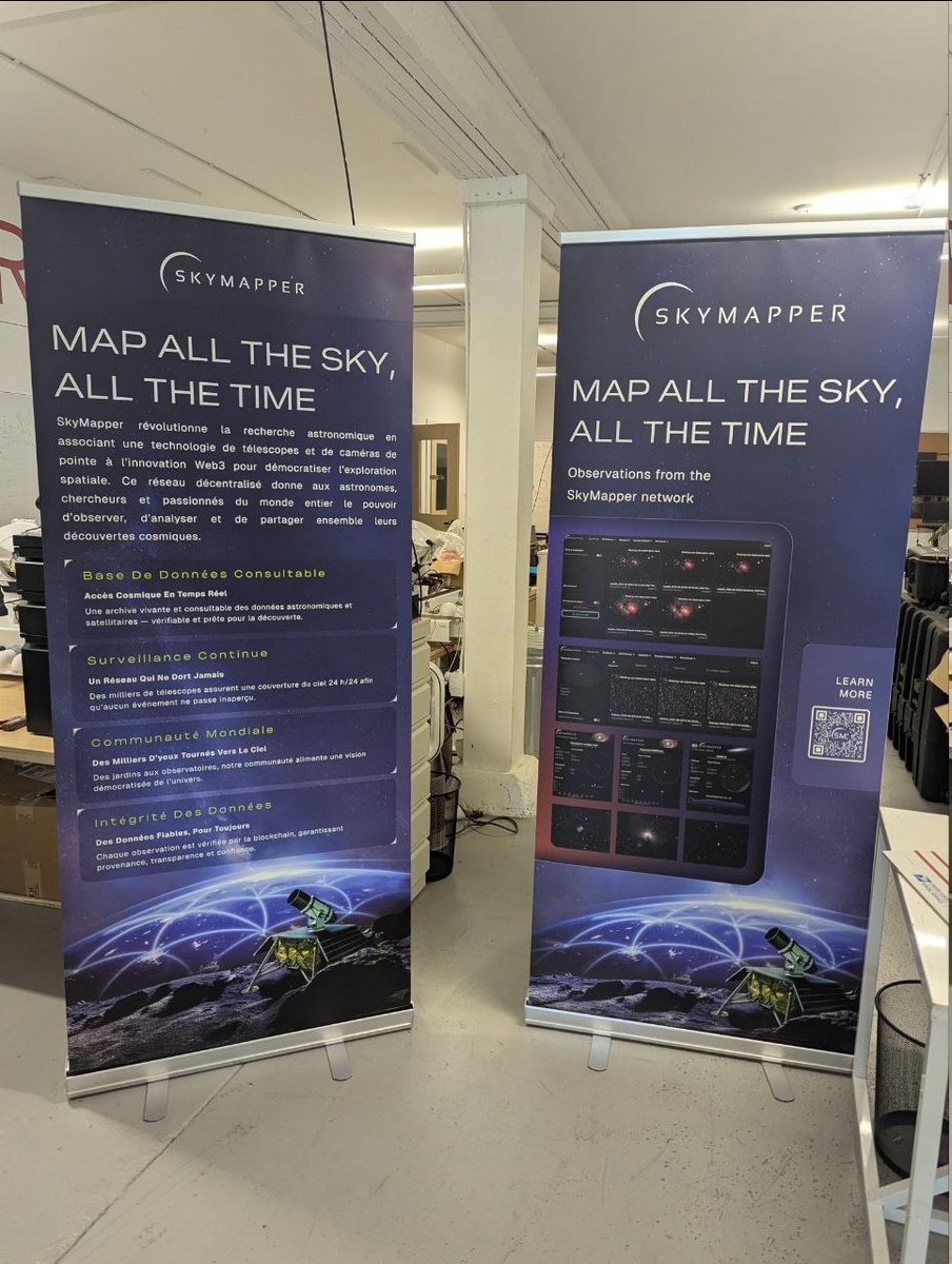 Skymapperspace's tweet photo. SkyMapper is proud to join #ExplorEspace 2025 as an official partner, with our team on-site to demo the tools powering the world’s first decentralized telescope network:

🔭 SkyBridge - the gateway to real-time blockchain-verified observations
🌌 SkyViewer - interactive, intelligent access to our global telescope network
🛰️ SkySphere - continuous 360° monitoring of the night sky