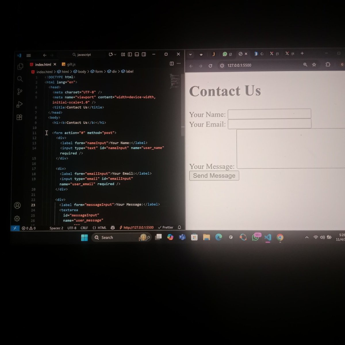 asteech_web3's tweet image. Day 5/  HTML forms.
The biggest lesson wasn’t the input fields or the buttons ; it was the label.

Instead of placing text beside an input and calling it a day, linking the label to the input is essential.

It matters for two reasons:

→ Usability
When the label is properly…