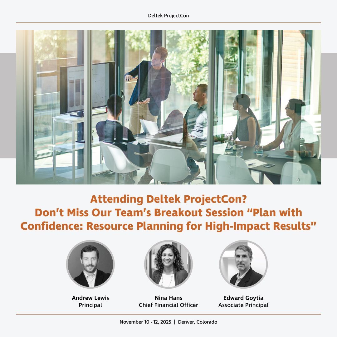 Are you planning which sessions to attend at #DeltekProjectCon 2025? Be sure to join us on Tuesday, November 11, for our breakout session titled, “Plan with Confidence: Resource Planning for High-Impact Results.” 
#architecturefirm #resourceplanning #strategicgoals #lastingimpact