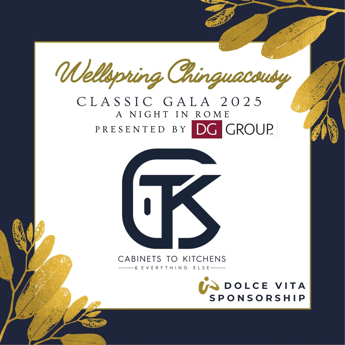 A huge thank you to Cabinets to Kitchens for your Dolce Vita Sponsorship at the #WellspringClassicGala2025, presented by DG Group! 💛 Your support helps #WellspringChinguacousy bring hope and healing to those living with cancer. Join us: wellspringchinguacousyevents.com