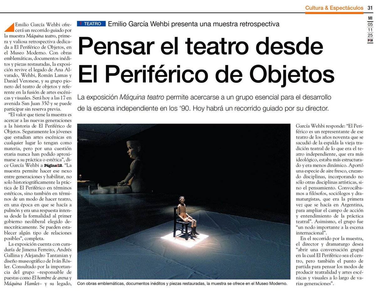 Pensar el teatro desde El Periférico de Objetos. Máquina teatro en el Moderno. Por <a href="/MDYaccar/">María Daniela Yaccar</a> para <a href="/pagina12/">Página|12</a> 
<a href="/atantanian/">Alejandro Tantanian</a>