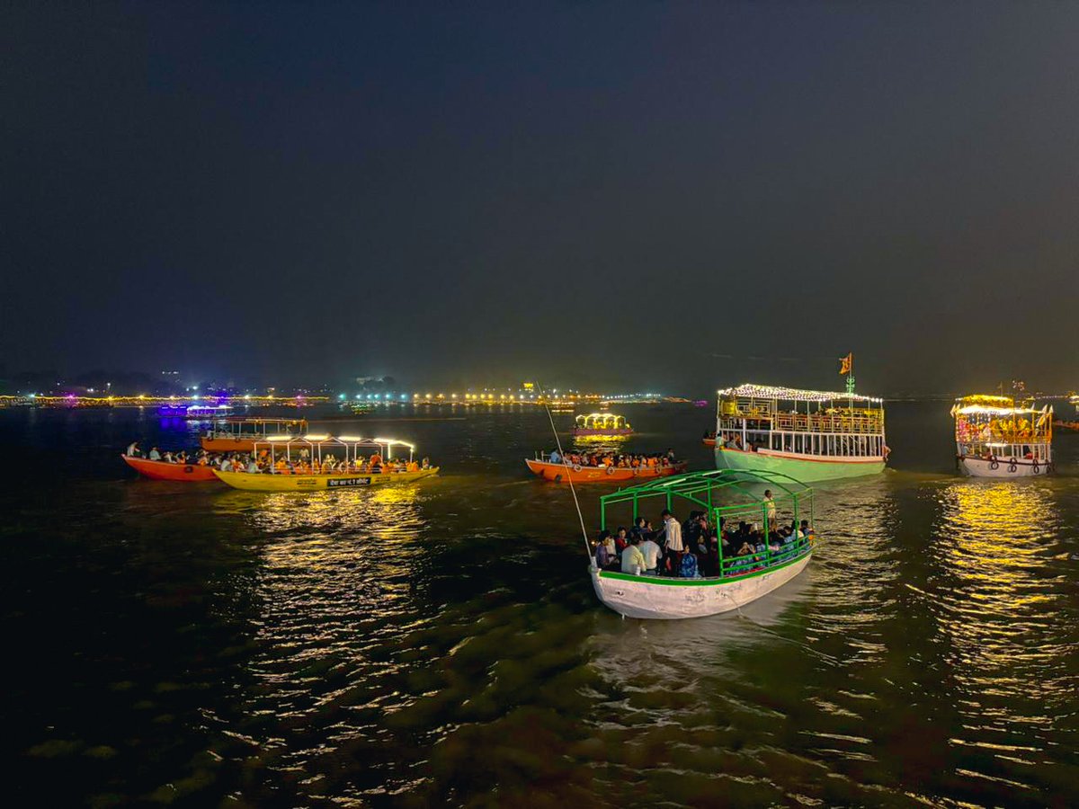 With all set for the Dev Deepawali evening celebrations, the sacred Ganga River comes alive as boats float gently, offering a perfect view of the ghats, adorned with lights and glowing in a magical display of devotion and celebration.

#kashikidevdeepawali #culturallegacy