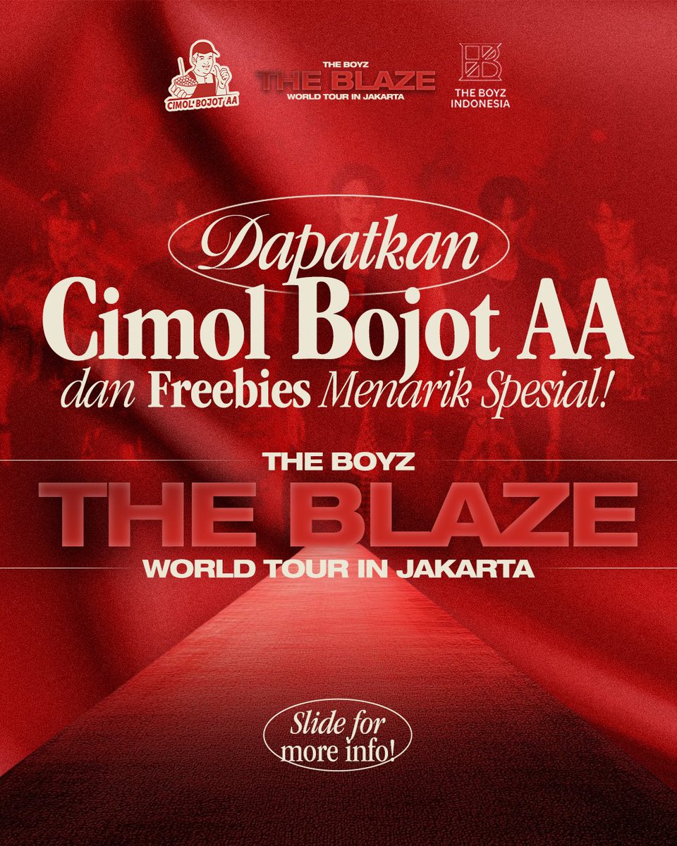 Cimolbojot_aa's tweet photo. Join the fun at THE BOYZ – THE BLAZE World Tour in Jakarta and get Cimol Bojot AA with special merch in collaboration with Deobitna! 🔥✨

Datang langsung ke booth Cimol Bojot AA di holding area ICE BSD tanggal 8 November 2025, dan nikmati Cimol Bojot AA favoritmu!

Kamu bisa dapatkan Cimol Bojot AA porsi kecil atau Cimol Bojot AA Kemasan Praktis (frozen) dengan challenge seru ini 🤩

Siap-siap buat seru-seruan bareng ya, see you there! 🤍👋🏻

#CimolBojotAA #TheBoyz #TheBlaze #Deobitna 
#THEBLAZE_in_JAKARTA
#THEBLAZEinJakarta
#THEBOYZ #더보이즈
