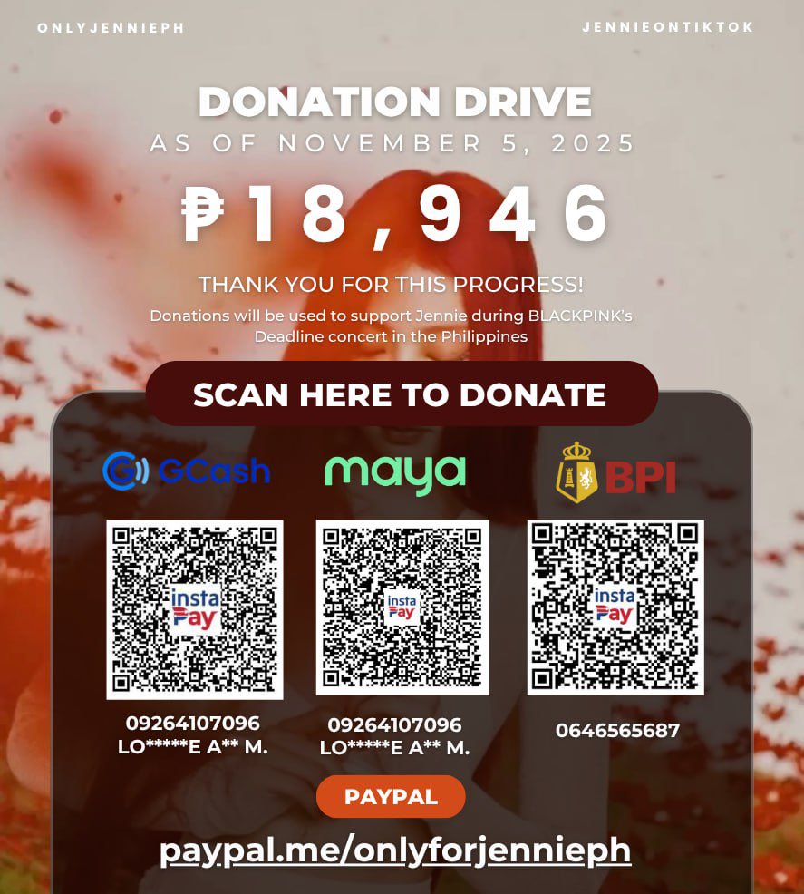 Hi, JENCITY!

As you all know, Philippines is the only country with ongoing projects for Jennie, and we really need your help to make everything run smoothly.

Any donation will go a long way, and if you can’t, retweeting and sharing this post will be a huge help too!

#JENNIE