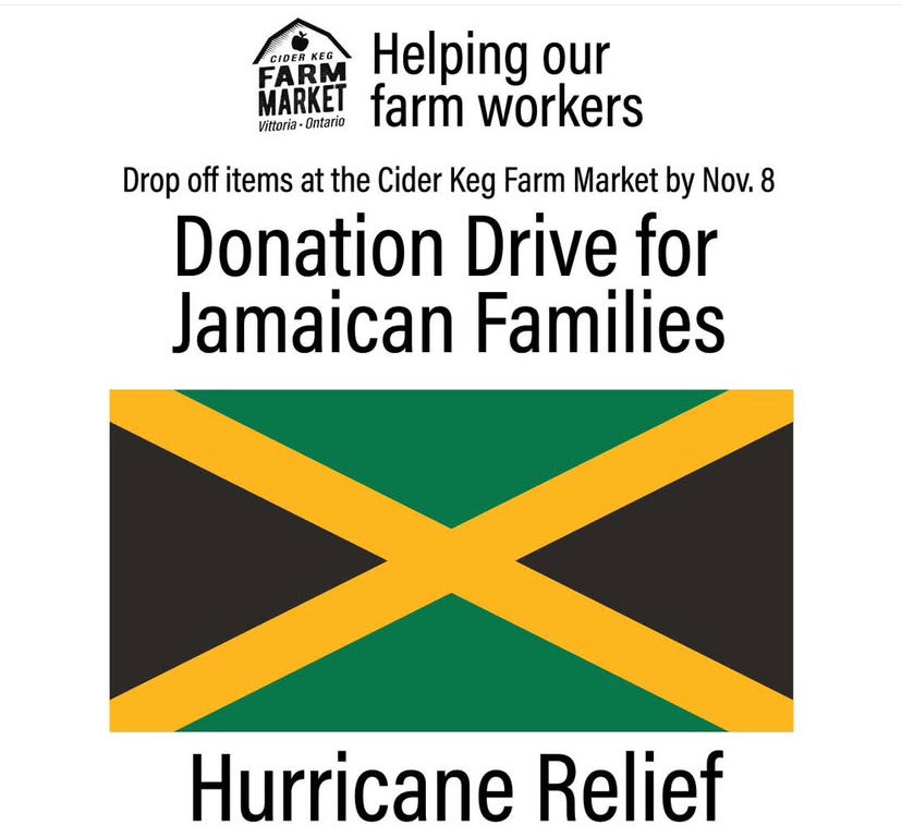 Our farm workers and families need our help. We are collecting items to send directly to their families. 

Hurricane Melissa was the worst hurricane to hit Jamaica 🇯🇲 
Items are being shipped directly to our local farm worker families this week. Drop off by Nov 8 before 5pm
