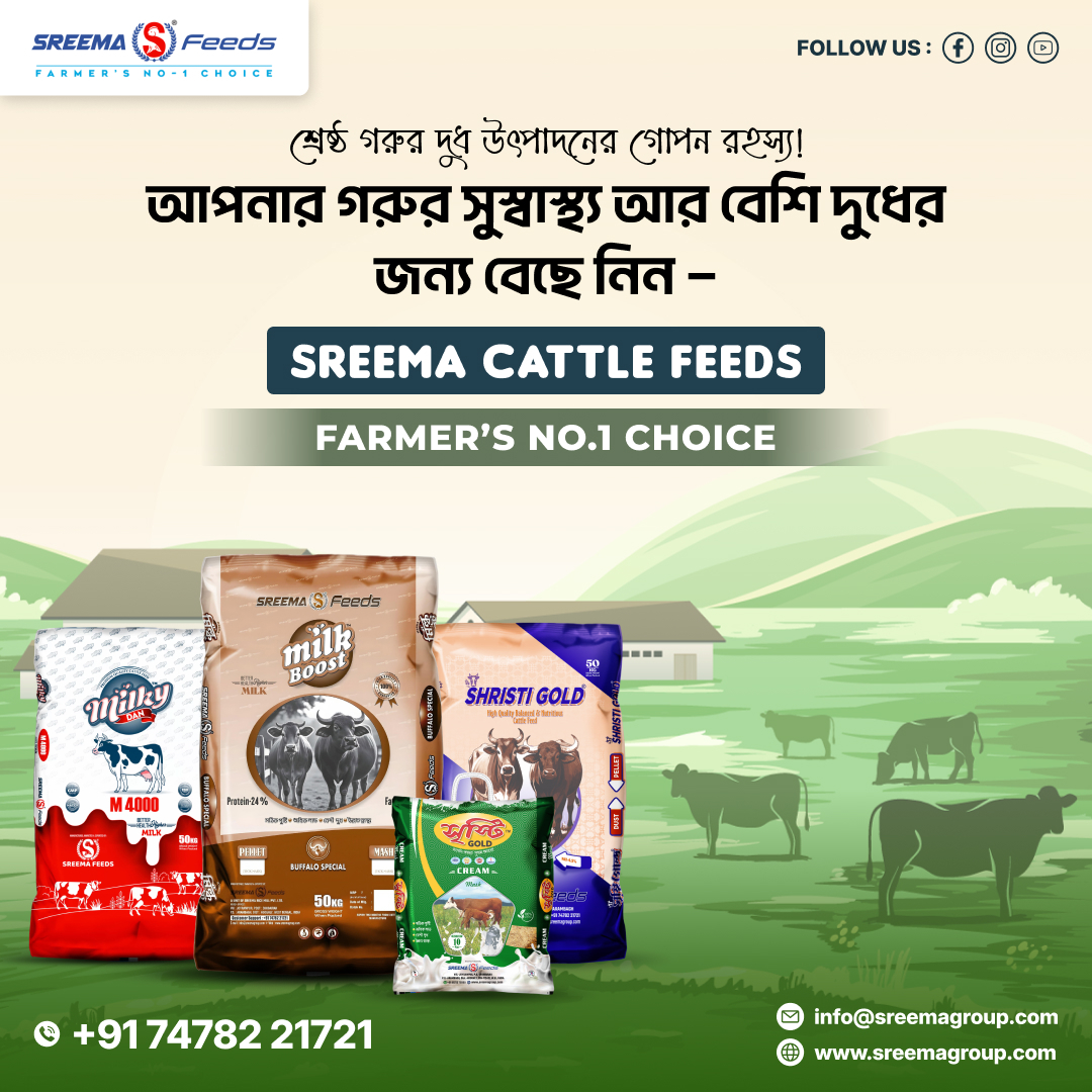 sreema_feeds's tweet image. 🌾 সুস্থ গরু, বেশি দুধ, বেশি লাভ! 🐮
আপনার গরুর সুস্বাস্থ্য ও দুধ উৎপাদন বৃদ্ধির রহস্য এখন হাতের নাগালে — শ্রীমা ক্যাটল ফিডস – চাষির নং ১ পছন্দ।
📞74782 21721
🌐sreemagroup.com
📩 Mail: info@sreemagroup.com
.
#SreemaFeeds #CattleFeed #FarmersChoice #DairyFarming