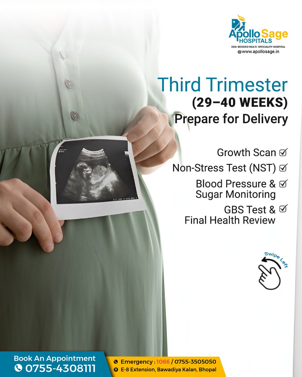 ApolloSageH's tweet image. A #healthypregnancy starts with the right care!
#Regularcheckups ensure safe growth and well-being for both mother &amp;amp; baby.
Stay guided trimester-by-trimester with our expert Gynaecologists at #ApolloSageHospitals, Bhopal.

📞Call: 0755-4308111

#PregnancyJourney #MaternityCare