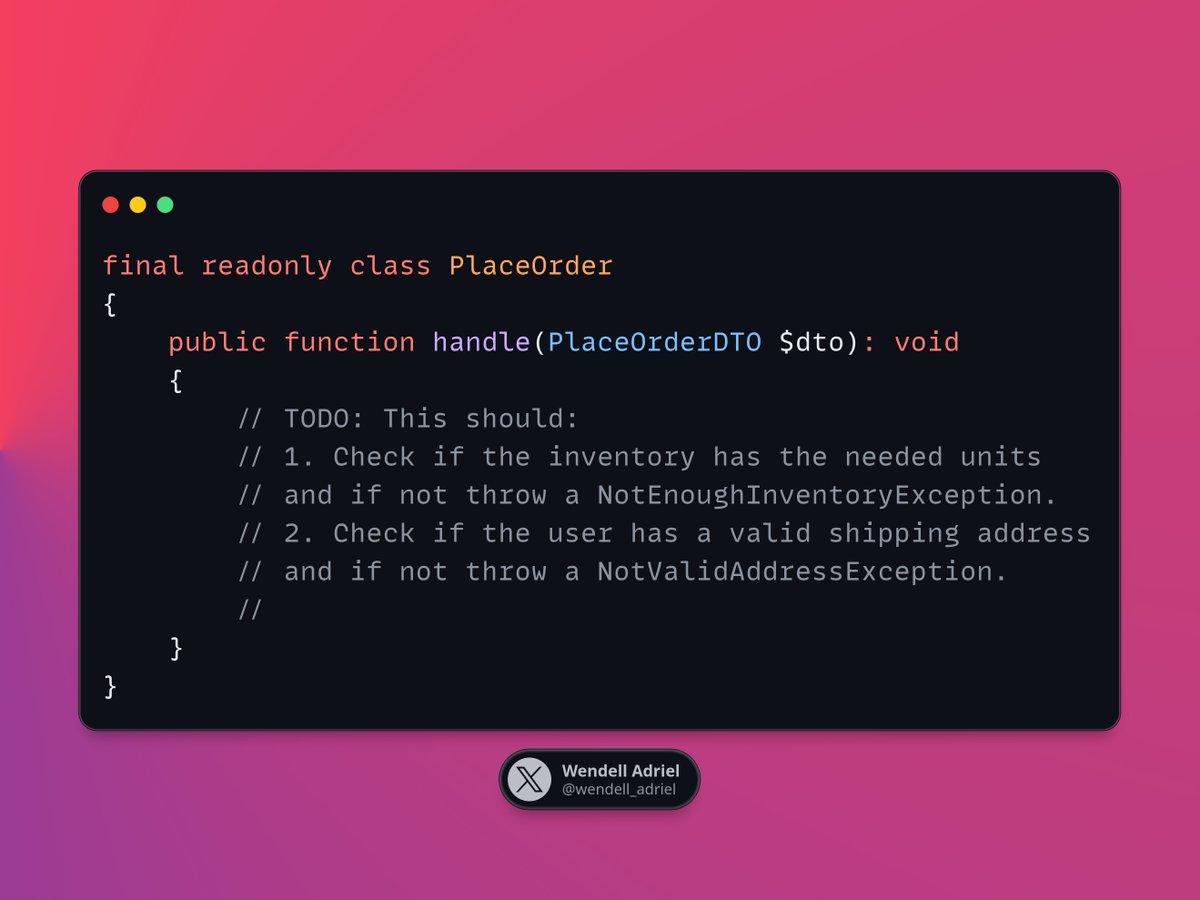 wendell_adriel's tweet image. Today I don&apos;t have a Laravel Tip, but an AI tip that&apos;s working really well for me! 🚀

When I need something, I first &quot;design&quot; the solution by creating the method signatures that I need.

Then I add a TODO in the methods with a simple explanation of what needs to be done.

Then I…