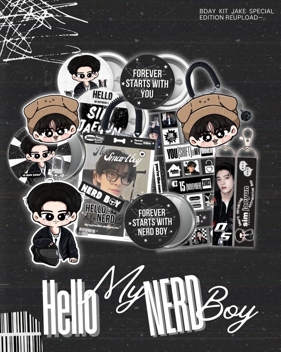 jaeyunhoney's tweet image. Help rt and like please ⭑.ᐟ

★ pre-order [HELLO: ℳ𝓎 NERD ℬℴ𝓎] Jake's special bday kit ★

🗓️05 - 16 November 2025
🔗 forms.gle/PZEmUaEntj6YuF…

📌WW GO please dm