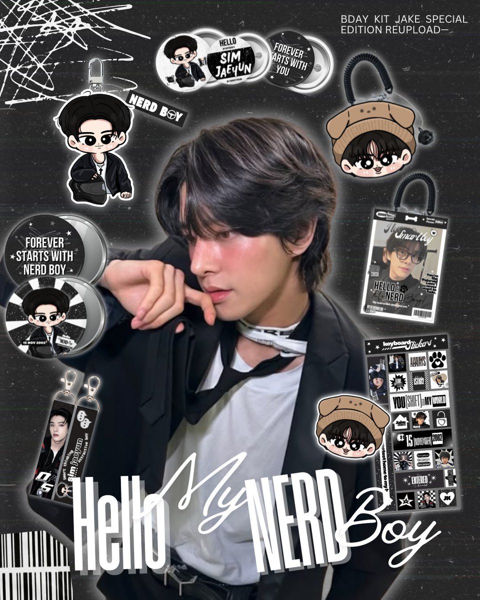 jaeyunhoney's tweet image. Help rt and like please ⭑.ᐟ

★ pre-order [HELLO: ℳ𝓎 NERD ℬℴ𝓎] Jake's special bday kit ★

🗓️05 - 16 November 2025
🔗 forms.gle/PZEmUaEntj6YuF…

📌WW GO please dm