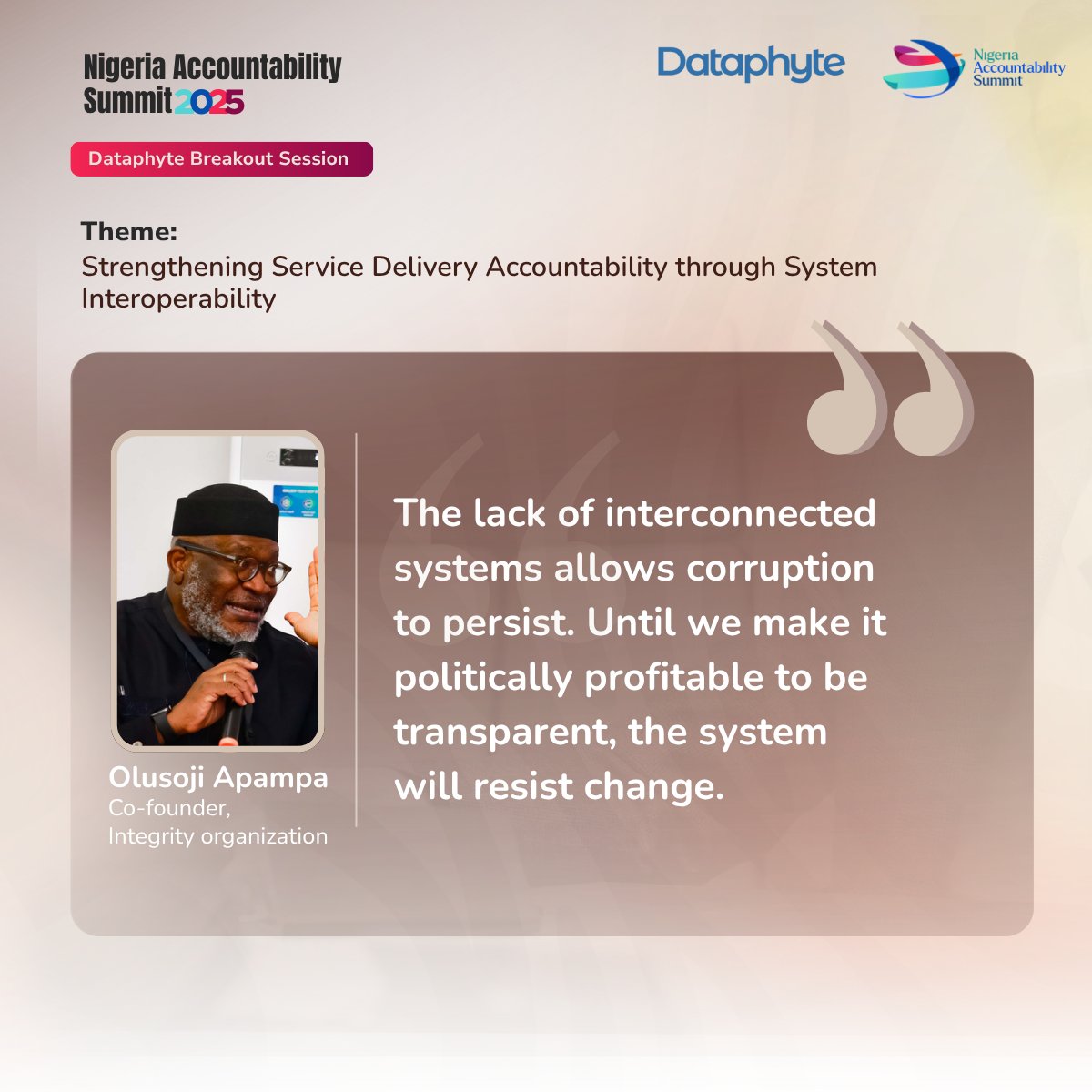 Dataphytefdn's tweet image. Highlights from our breakout session at #NASSummit2025 on Strengthening Service Delivery Accountability through System Interoperability.

Our panelists shared actionable ideas on how linked data systems can transform governance &amp;amp; service delivery.

Here are some of the key quotes