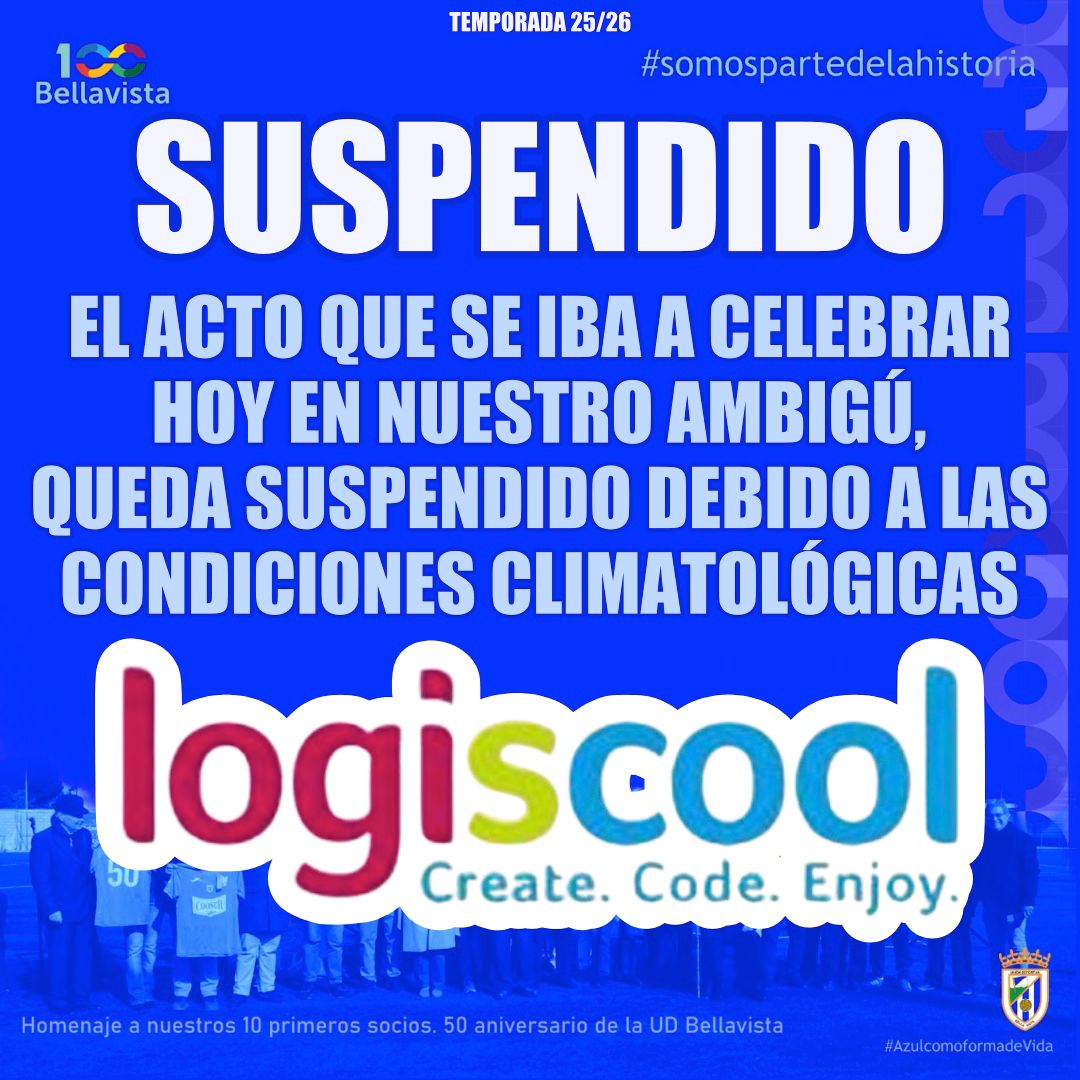 💙🚨⛈️ AZULESSSS ⛈️🚨💙

Debido al aviso naranja decretado por las autoridades para la tarde de hoy, 5/11 el acto de presentación de nuestro nuevo patrocinador <a href="/LogiscoolE/">Logiscool España</a>, queda suspendido. Las jornadas de presentación se realizarán los días 6 y 13 Nov.

#SomosPartedelaHistoria