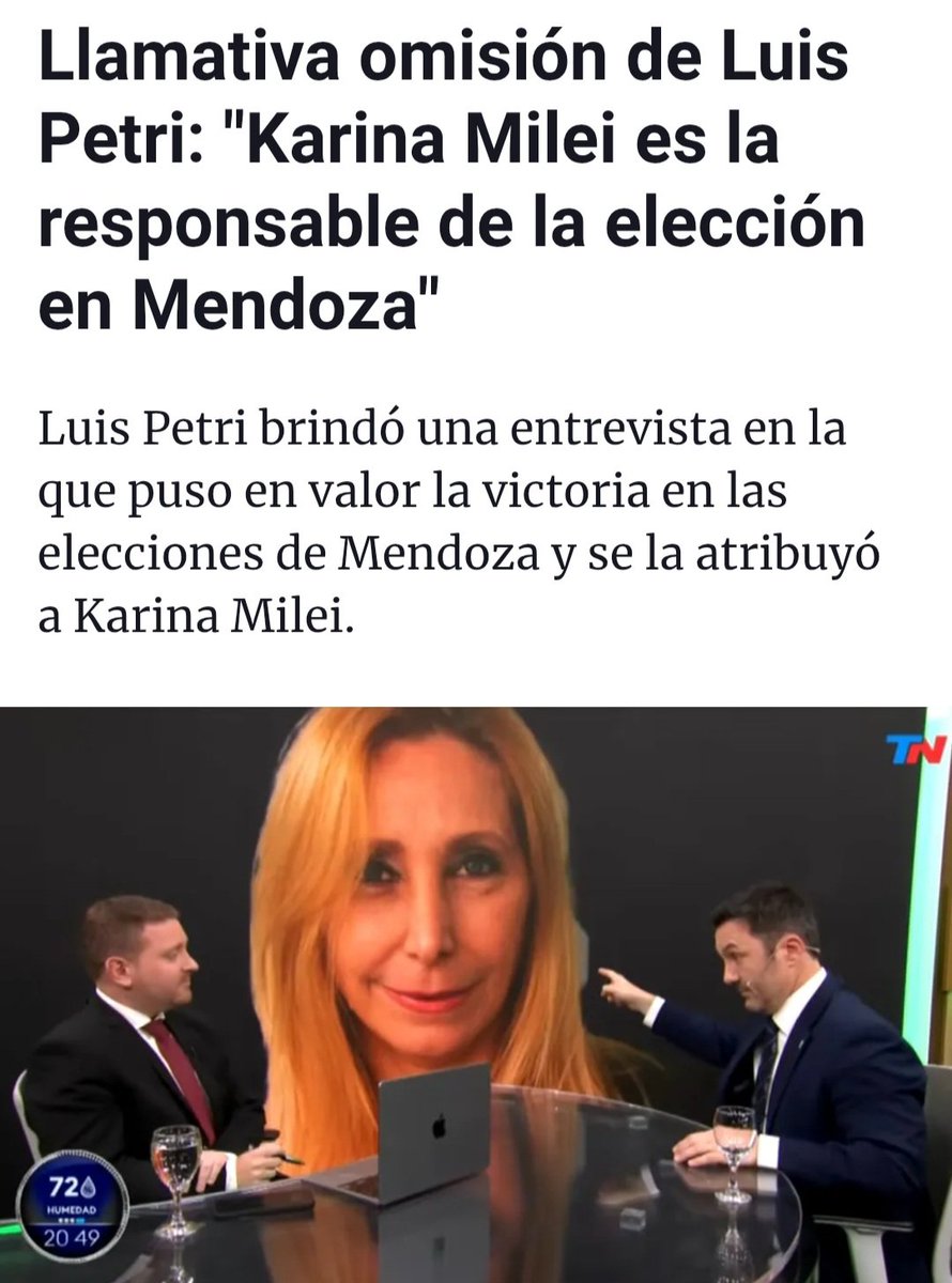 LucioCardozo15's tweet photo. Hace unos días Petri decía que el gran responsable del triunfo en Mendoza fue el Gobernador Cornejo. Ahora dice que fue Karina Milei. 
¿En qué quedamos? https://t.co/BwZaIwxwTe