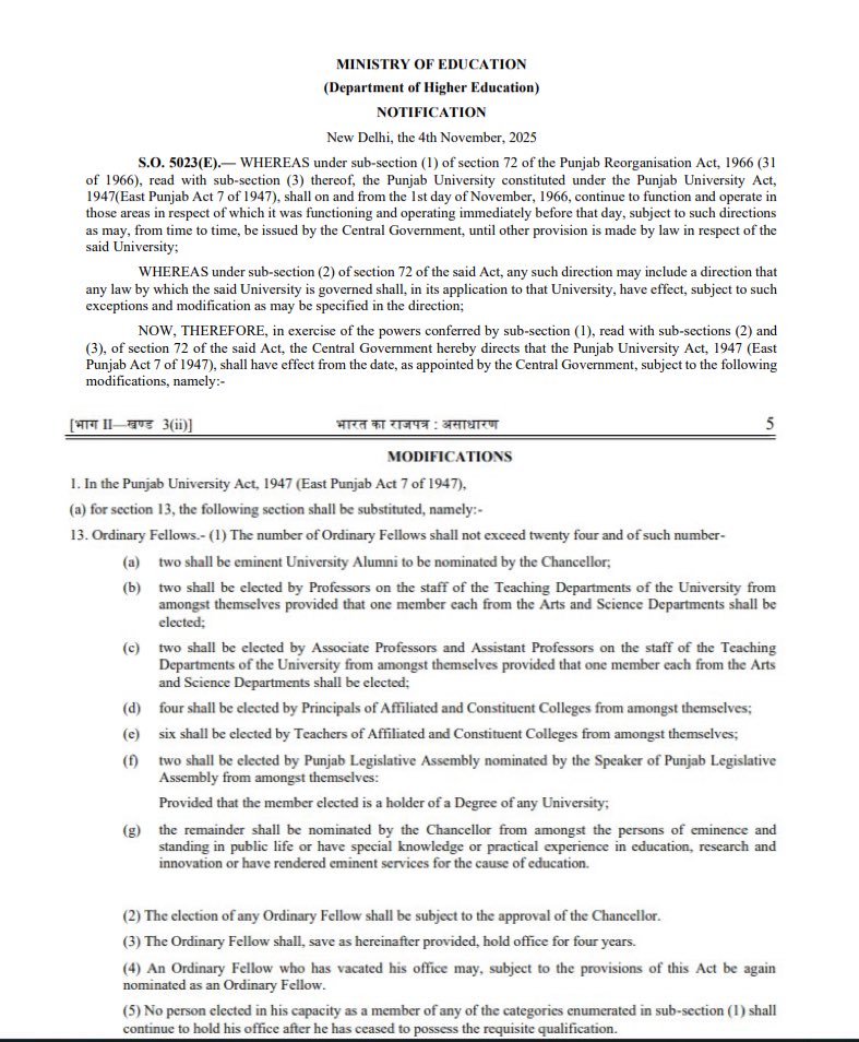 Update on Panjab University Issue

Modi govt played dirty tricks against students &amp; Panjab.
They didn’t cancel the rule of replacing student elections with nomination of Fellows by teachers &amp; the Chancellor.

They cleverly issued another Gazette to implement the same rule later.