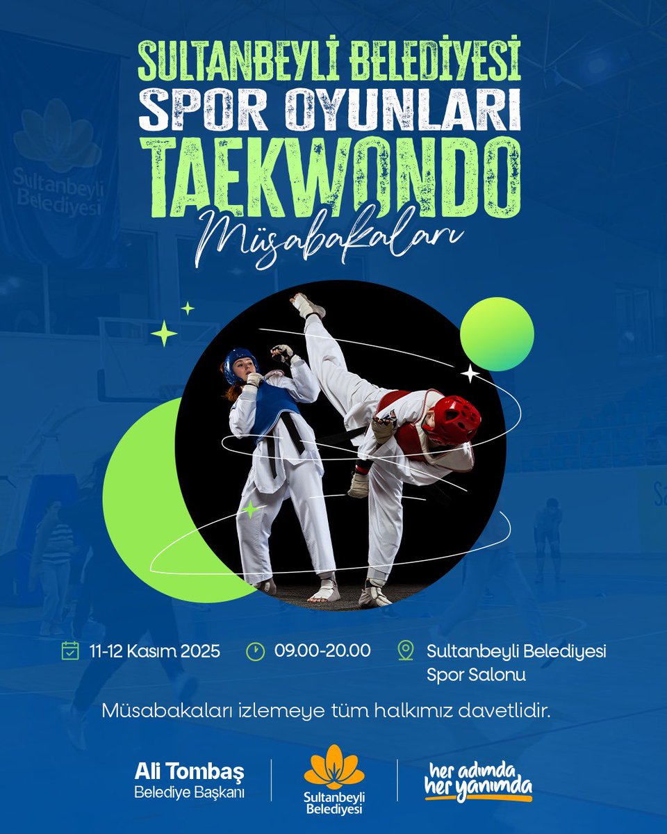 Sultanbeyli Belediyesi Spor Oyunları - Taekwondo Müsabakaları 🥋

11-12 Kasım tarihlerinde gerçekleşecek müsabakaları izlemeye tüm sporseverleri bekleriz.

📆11-12 Kasım
⏰09.00-20.00
📍Sultanbeyli Belediyesi Spor Salonu