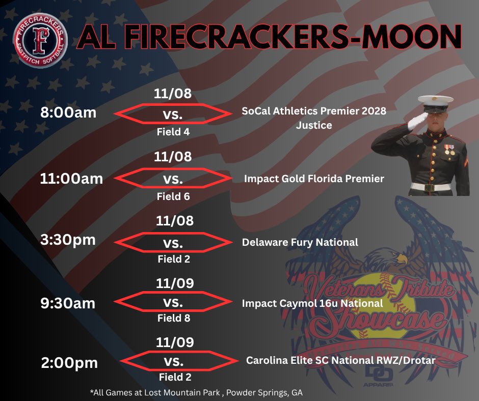 🚨🚨SCHEDULE DROP🚨🚨
Come see me play this weekend in ATL!! Veterans tournament!
<a href="/FirecrackerMoon/">Firecrackers-Moon</a> 🧨🤍

<a href="/MobileSoftball/">Mobile Softball</a> <a href="/SoftballCalhoun/">Calhoun Softball</a> <a href="/NWSCC_SB/">Northwest Shoals Softball</a> <a href="/UWFSoftball/">UWF Softball</a> <a href="/SouthAlabamaSB/">South Alabama Softball 🥎</a> <a href="/CoastalAL_South/">Coastal Alabama South Athletics</a> <a href="/SouthernMissSB/">Southern Miss Softball</a> <a href="/UWA_Softball/">UWA Softball</a> <a href="/UAH_SB/">UAH Softball</a> <a href="/UNASoftball/">North Alabama Softball</a> <a href="/NWFRaiders_SB/">NWF Softball</a>