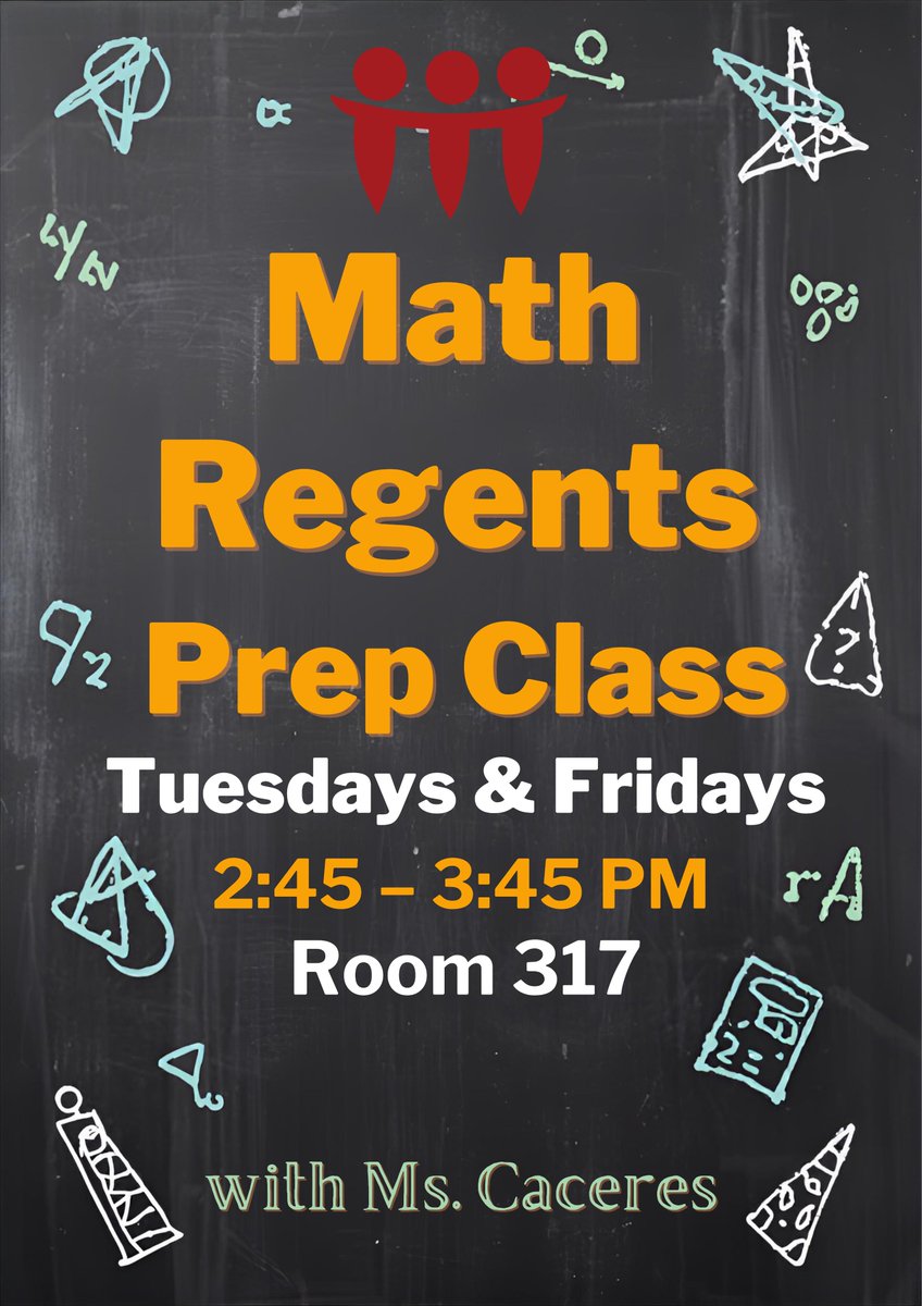CrotonaHig23817's tweet image. 📚✨ Ace Your Math Regents!
Join our Math Regents Prep Class and get the confidence you need to succeed!
✅ Tuesdays &amp;amp; Fridays
⏰ 2:45 PM – 3:45 PM
📍 Room 317
👩‍🏫 With Ms. Caceres
💡 Don’t wait—start preparing today! Tag a friend who needs this!
#MathRegents #PrepClass
