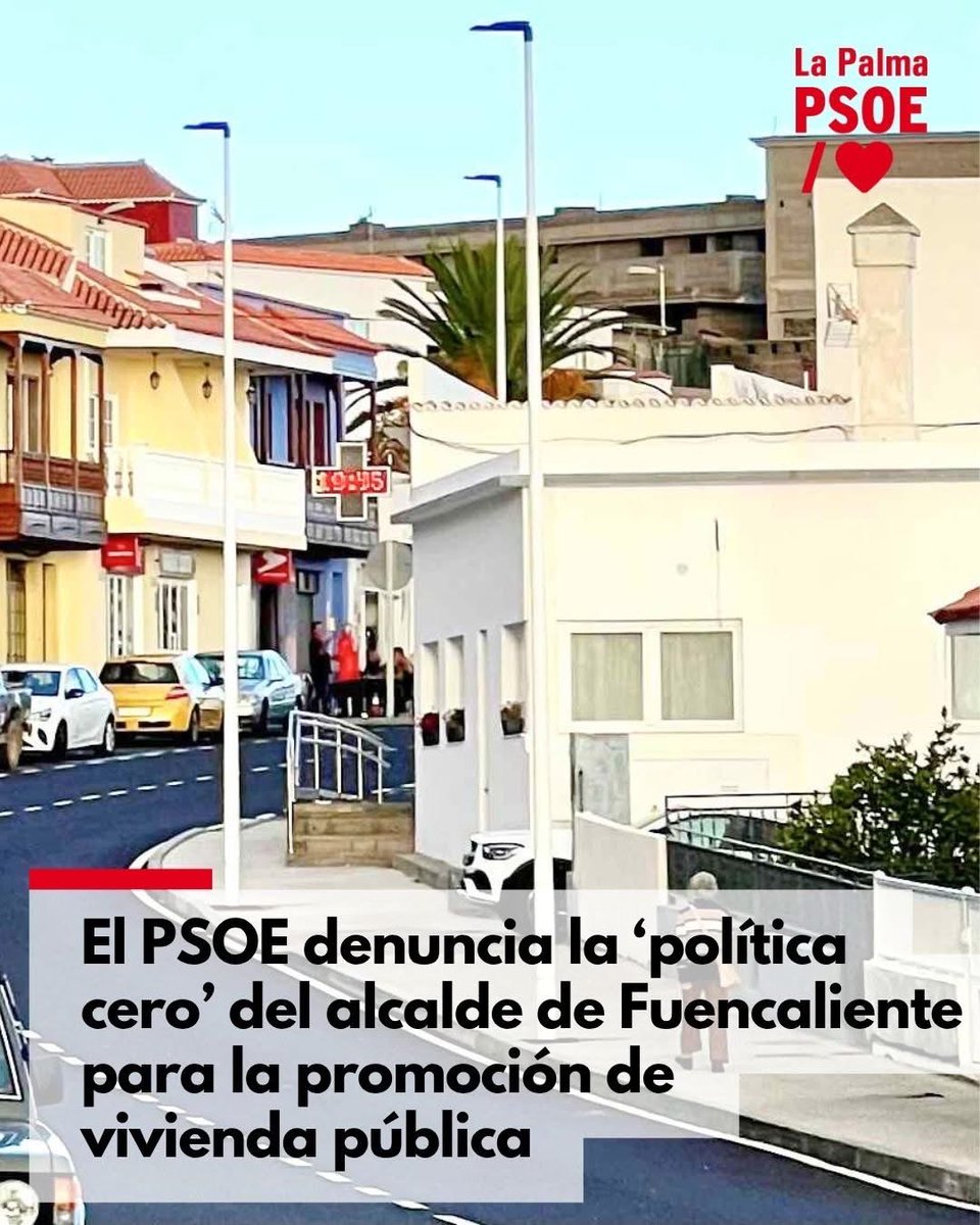 ⭕️ FUENCALIENTE 
👉El Grupo Socialista lamenta que Fuencaliente sea de los pocos ayuntamientos de La Palma que no ha ofrecido suelo al Cabildo para crear vivienda pública, que el alcalde ha llegado a tildar de “gueto”.
🔗Más info: acortar.link/0PBgkH