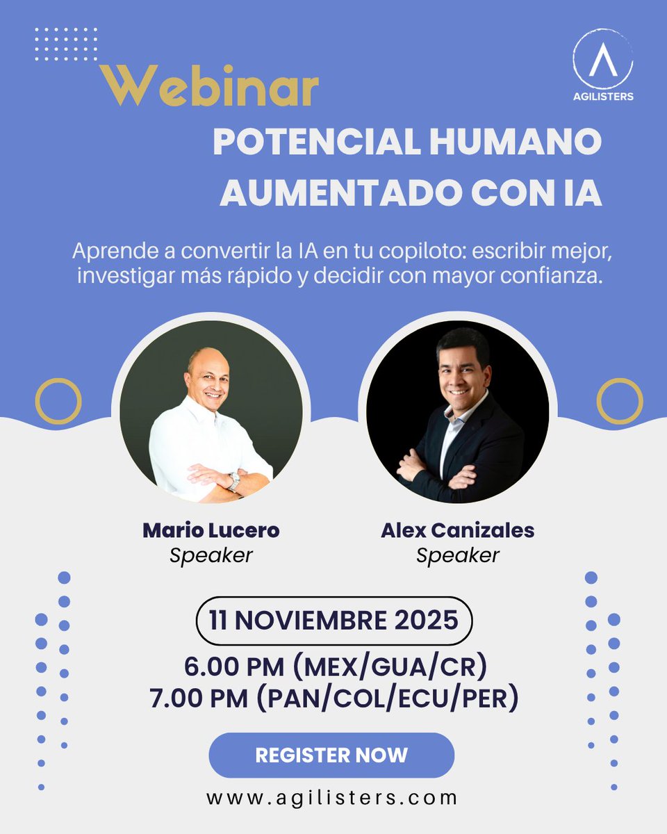 metlucero's tweet photo. 💥¿IGNORANDO LA IA? TU POTENCIAL HUMANO SE ESTÁ QUEDANDO ATRÁS.

Es el momento de dominar la IA, no de competir contra ella. 
⏰ 6.00 PM (MEX/GUA/CR) | 7.00 PM (PAN/COL/ECU/PER)

¡Los cupos son limitados! Asegura tu lugar HOY mismo.
👉 REGÍSTRATE AHORA en https://t.co/VRWX9jKh3a https://t.co/t8gOtvQpRH