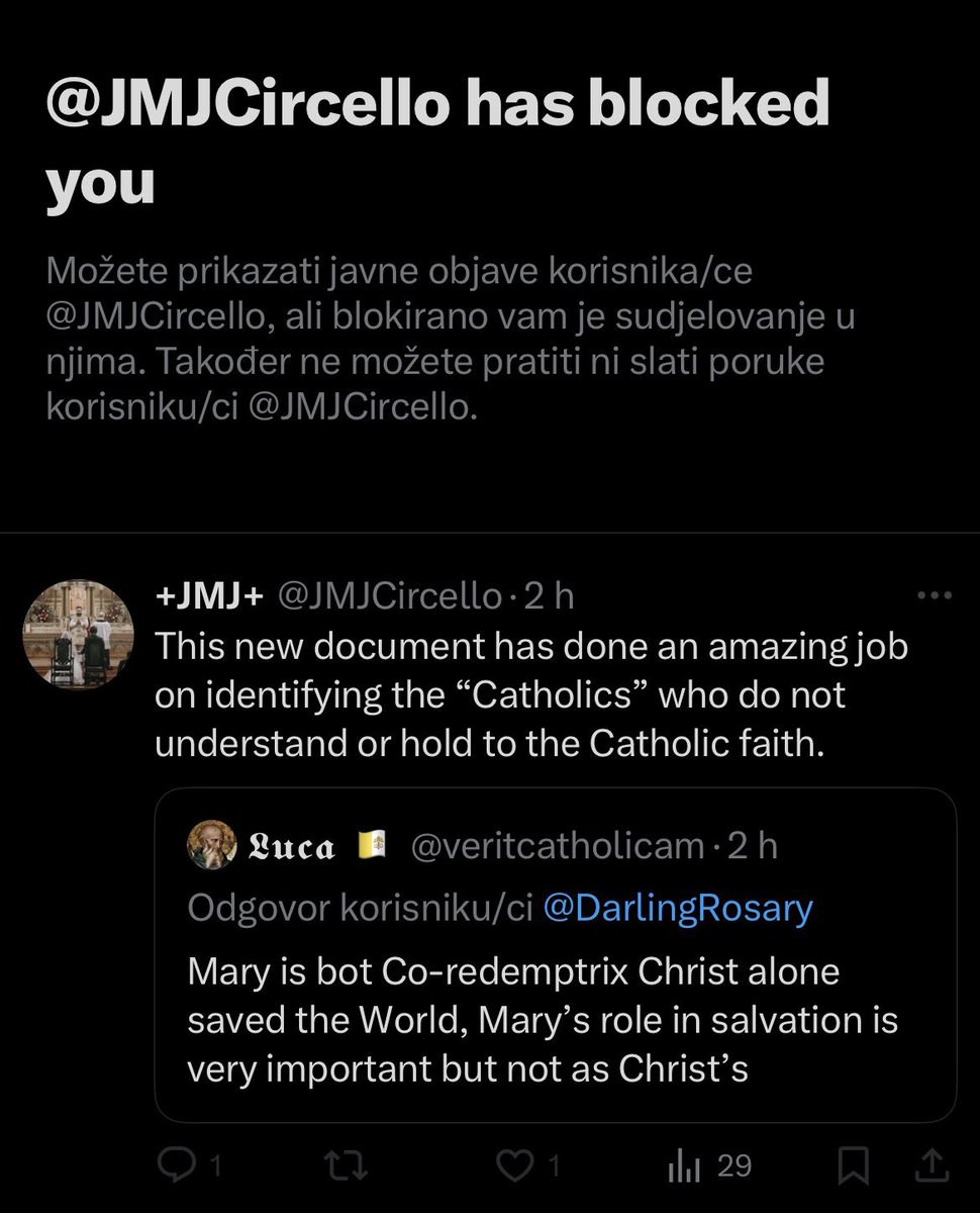 veritcatholicam's tweet photo. ofc cause blocking is better than having a normal conversation about Mary’s role in salvation https://t.co/Rk1vHdzqVj