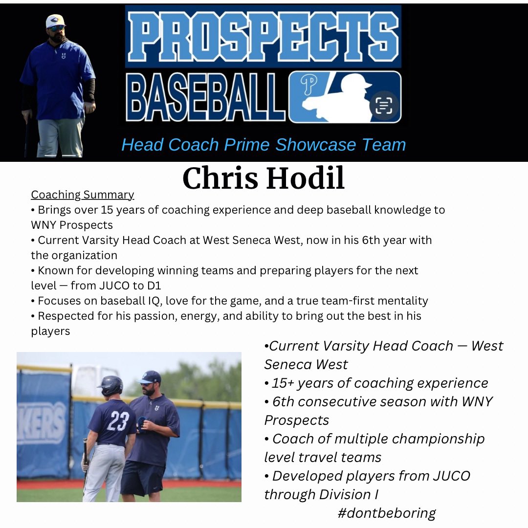 As we continue our Coaches Lineup series, we turn to the head of our Prime Showcase Team — a coach whose passion and energy set the tone for every dugout he leads 👇

CHRIS HODIL – Head Coach / Prime Showcase Team
“Legend has it this guy bleeds pine tar”
