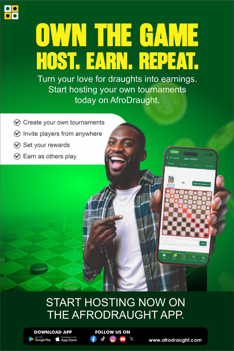 AfroDraught's tweet image. Who says you need coins to make coins? 😉
Host a tournament with 0 coins and start earning today! 💰
Slide in the DMs, let’s get you started.

#AfroDraught #draughts #onlinegaming #boardgame #entertainment #earnings