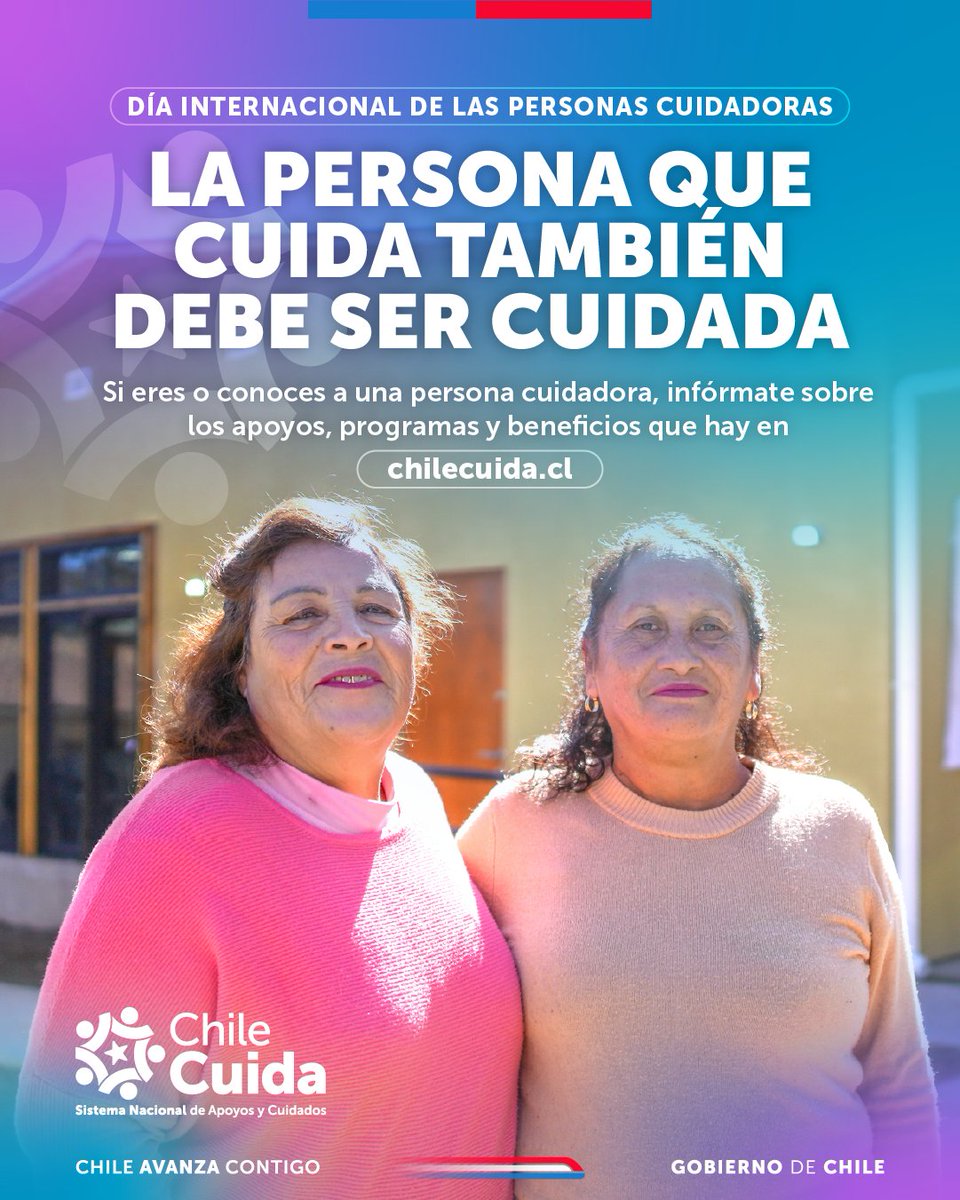 ✨ Hoy queremos reconocer el enorme trabajo de las cuidadoras y cuidadores de nuestro país, cuyo esfuerzo es el motor que mueve a nuestras comunidades.

🔎 En este Día Internacional de las Personas Cuidadoras, conoce más detalles en chilecuida.cl
