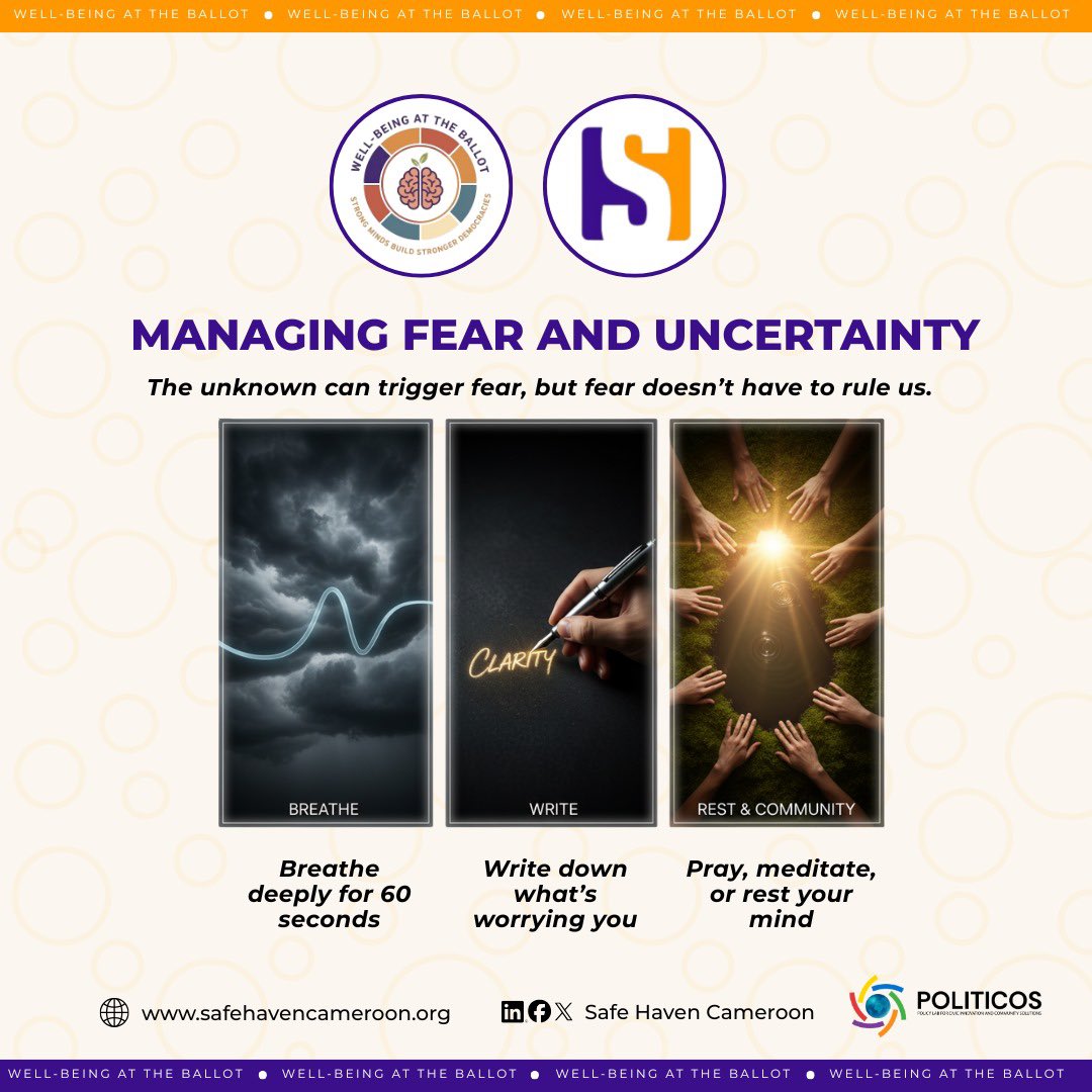 safehavencmr's tweet photo. The unknown can trigger fear but fear doesn’t have to rule us. 💚

Try this today:
🫁 Breathe deeply for 60s
✍️ Write down what’s worrying you
🌿 Pray, meditate, or rest your mind

Calm minds build calm communities. #ElectionRecovery #MentalWellness #PeaceStartsWithin https://t.co/BG4UDGaxP7