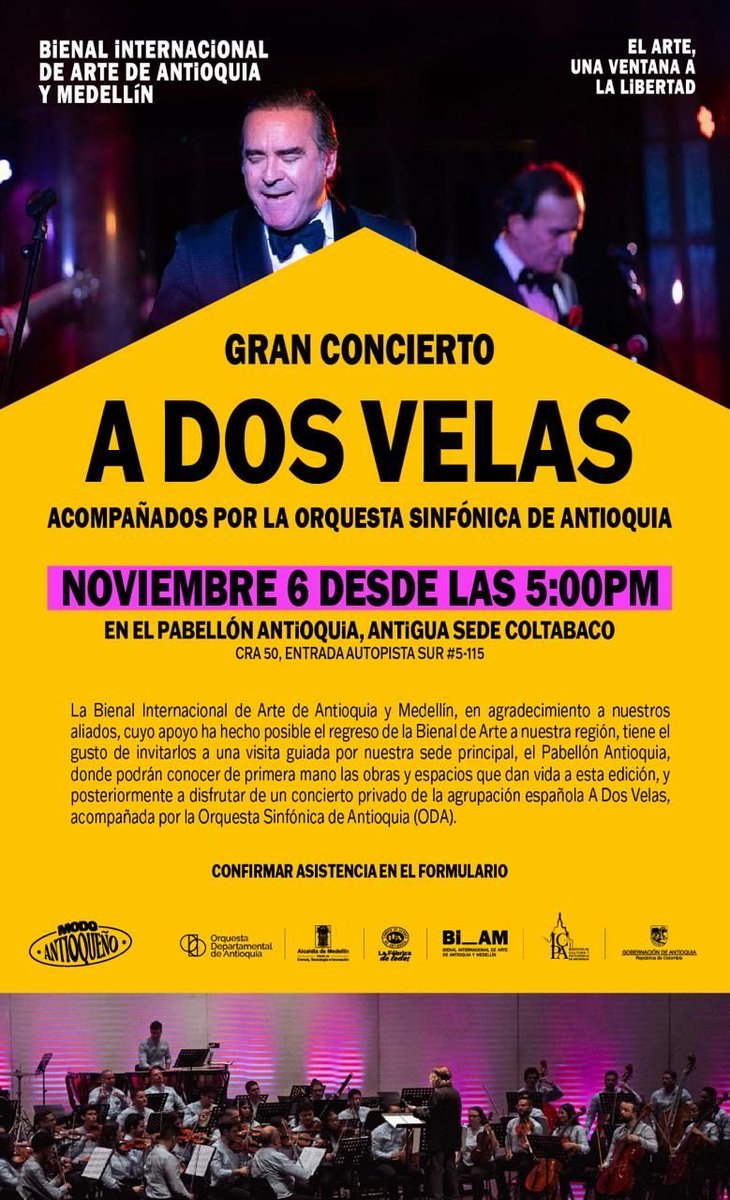 Queridos Paisanos, este es un concierto de gratitud. Por lo que hemos compartido, por la vida, su confianza y compañía. 

La Bienal de Medellín y Antioquia nos mostró de nuevo la capacidad que tenemos para ser anfitriones de grandes eventos y mirarnos en la diversidad.