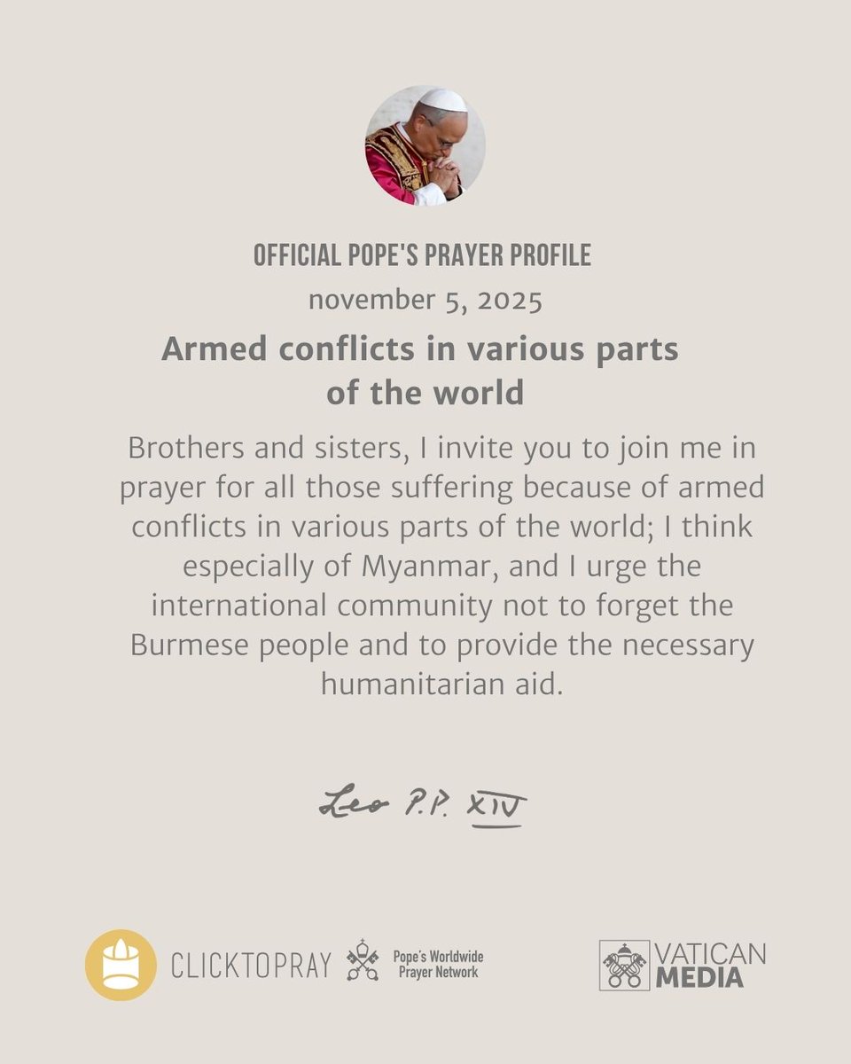 🙏 Pope’s prayer profile
We #PrayTogether with Pope Leon XIV 🙏 @pontifex
Armed conflicts in various parts of the world
clicktopray.org/pope