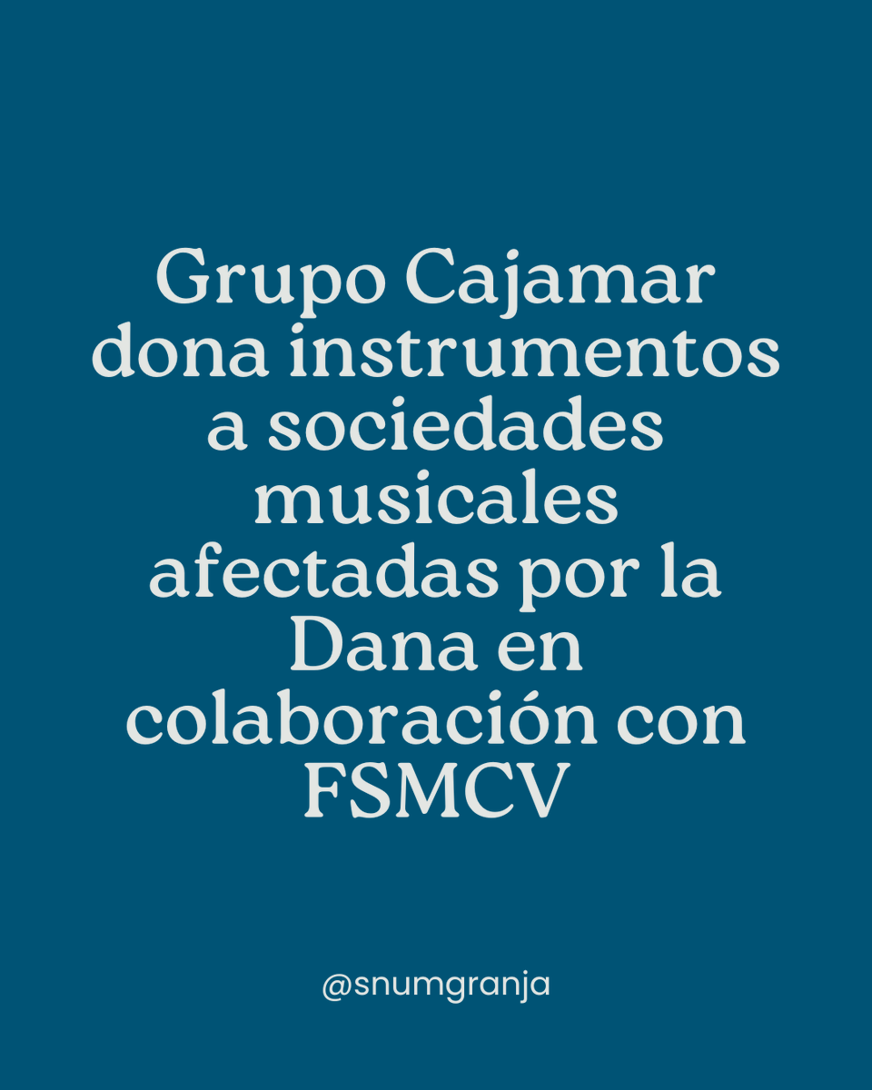 SNUMGranja's tweet photo. El grupo Cajamar ha donado 47.000 € en instrumentos para las sociedades musicales valencianas más afectadas por la DANA.
Gracias a esta colaboración las bandas y escuelas de música más dañadas podrán seguir impulsando la cultura valenciana.
#snum #granjaderocamora #fsmcv https://t.co/w3GZBWjubh
