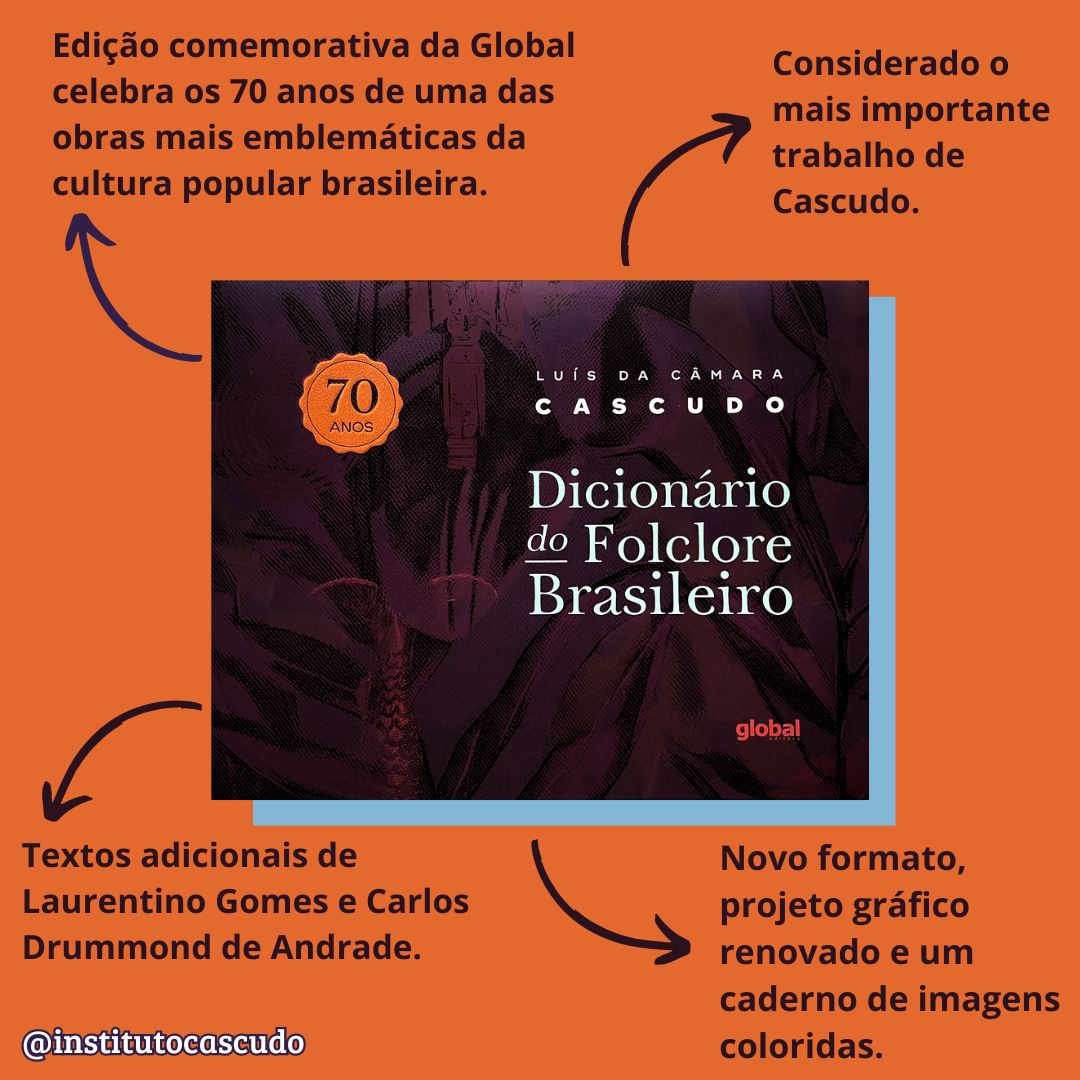 SUGESTÃO DE LIVRO : Em celebração aos 70 anos de uma das obras mais emblemáticas da cultura popular brasileira, a Global Editora lançou, em 2024, esta edição especial comemorativa do Dicionário do Folclore Brasileiro. Vendas: Loja do @institutocascudo – WhatsApp (84) 98827-3866
