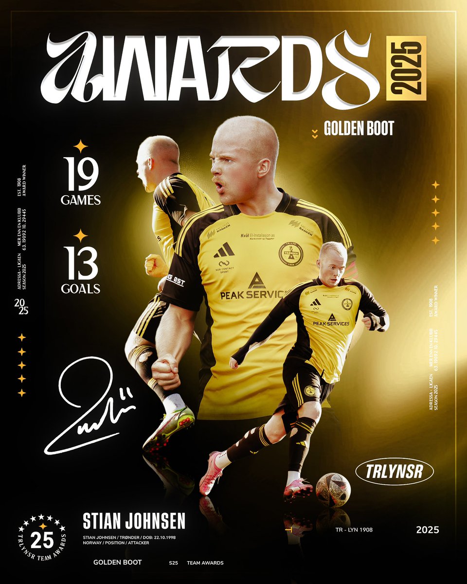 🏆• 𝑻𝑹𝑳𝒀𝑵𝑺𝑹 Awards 𝟤𝟢𝟤𝟧

Stian Johnsen er Årets toppscorer for 2025 sesongen! 13 Scoringer 🖤💛

#trlynsr2025
