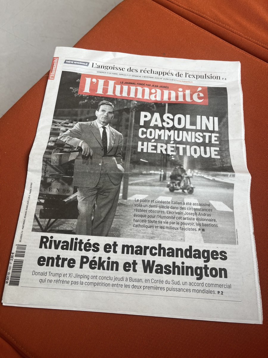 PPPが1975年11/2未明に殺害され50年。仏メディアで特集色々。ユマニテ紙は「パゾリーニ 異端のコミュニスト」。映画人が新聞表紙を飾るのはよくある光景、なのはよいことだ。PPP参りにイタリアに行きたいものだ。