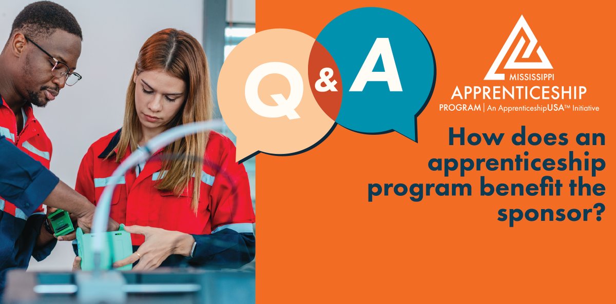 Why should your business become an RA sponsor? Apprenticeship programs reduce turnover, increase productivity, lower recruitment costs, and boost safety—all while developing highly-skilled staff! Learn how MAP can help: msapprenticeship.works #MSApprentices