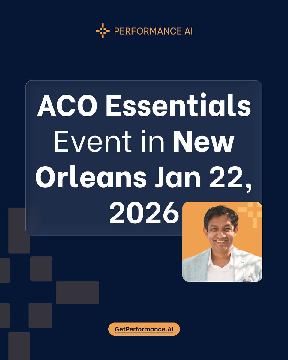 Clinicians shouldn't fight siloed data. AI must elevate, reclaiming time for patient care. Join Dip Majumder at ACO Essentials on Jan 22, 2026. He will share the blueprint for confident, quick action. Stop fighting data. #getperformanceai #HealthcareAI