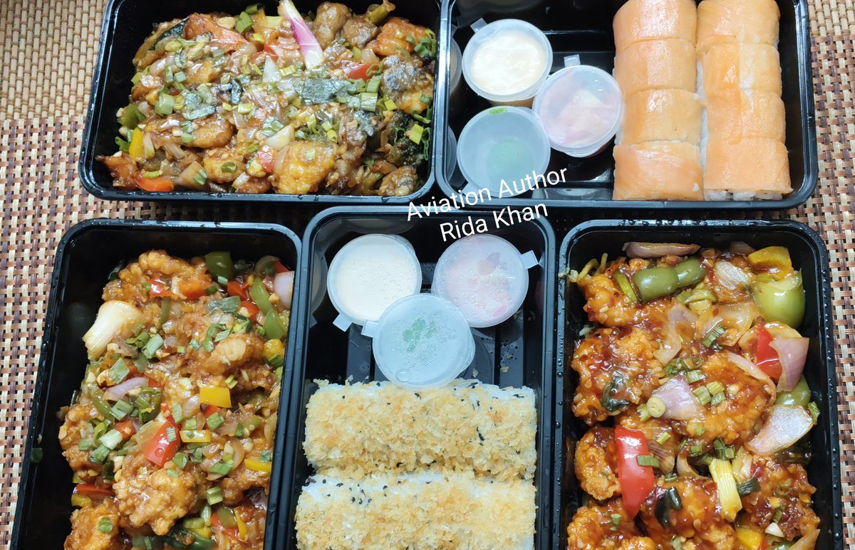 #dinner #food ebi tempura roll, spicy salmon rolls, tiger prawns, vegetable taronest, prawns taronest in thai sauce... A combo of food selected by each family member of mine nd then enjoyed together...
#foodie