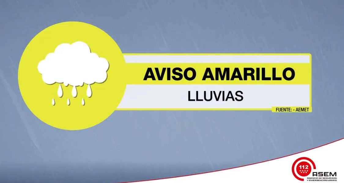 SERVICIO PÚBLICO |
🟡 Ante el reciente aviso amarillo por lluvias de <a href="/112cmadrid/">112 Comunidad de Madrid</a> y <a href="/AEMET_Madrid/">AEMET_Madrid</a>, rogamos precaución y que se eviten las zonas arboladas. 

🌳🔐 Para garantizar la seguridad de todos los usuarios, se procede al cierre temporal de todos los parques y zonas verdes