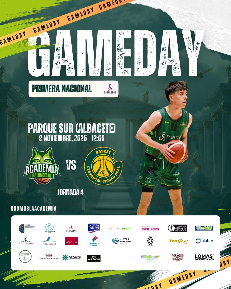 Especial JORNADA LINCE🐺💛 
¡Recibimos a uno de los grandes!

🏆 Jornada 4 - Primera Nacional
📆 9/11/2025
⌛ 12:00h.
🏛️ Parque Sur (Albacete)
🆚 <a href="/BASKETCERVANTES/">BASKET CERVANTES CIUDAD REAL</a>

#SomosLaAcademia #VamosLinces