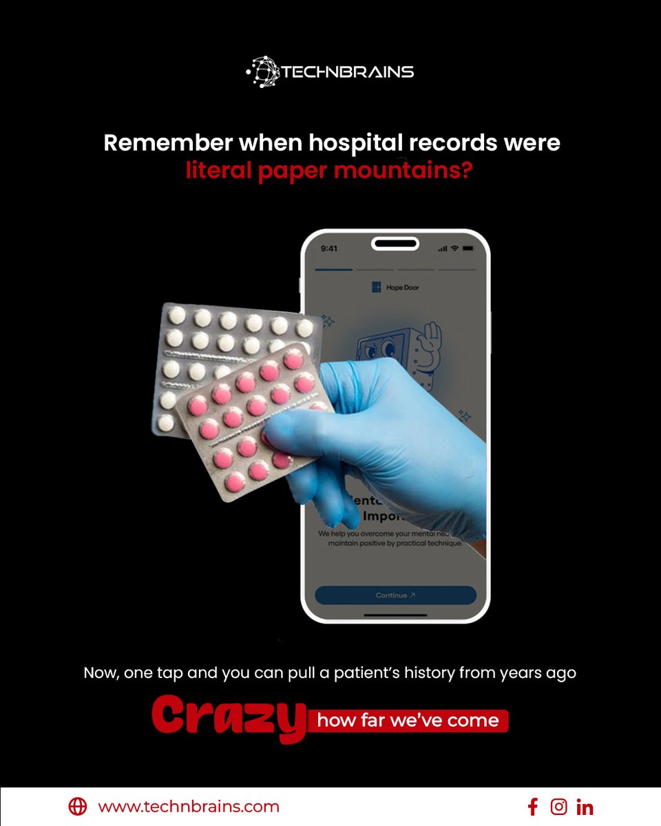 technbrains's tweet image. Back in the day, hospital records looked like paper mountains. 🏔️📄

Files stacked to the ceiling, missing folders, and hours wasted to trace one patient’s history.

#Technology #HealthTech #Innovation #DigitalTransformation #Healthcare