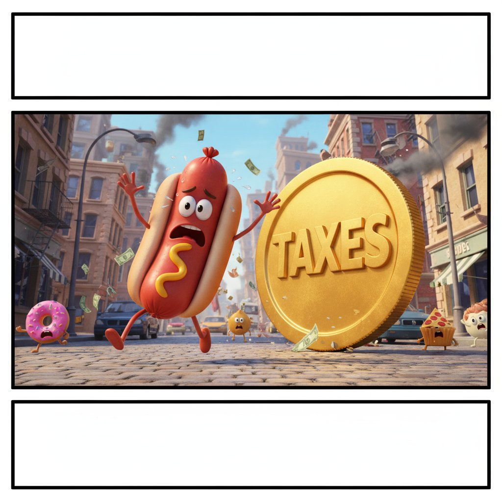 Celebrates a 100% gain and feels like a market superhero. The Tax Man, rolling in: "Nice gains you got there. It'd be a shame if someone... took a percentage." The one opponent every trader fears! 😱