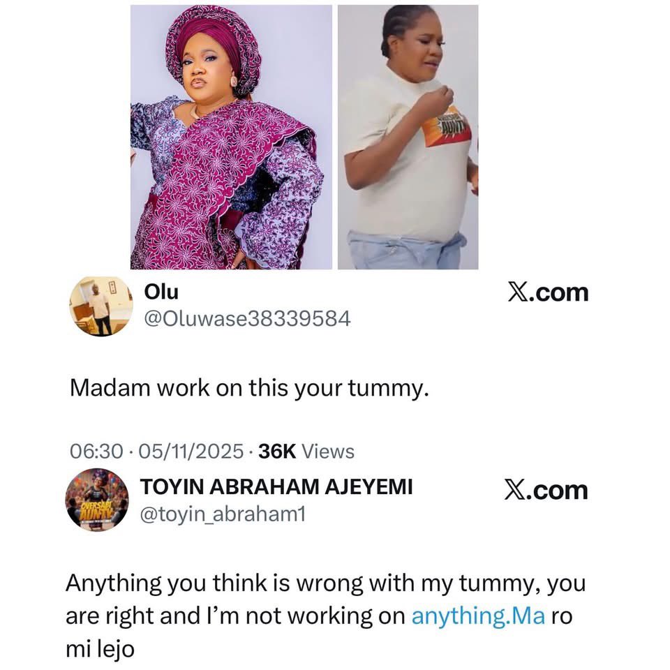 Kolaqhazim's tweet image. Toyin Abraham sassily shuts down troll policing her belly size online. #TummyTrouble #BodyBoss