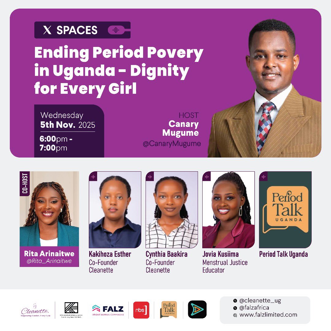 Join me this evening on X space as we talk ‘Ending Period Poverty in Uganda - Dignity for every girl.’ 

6-7pm | <a href="/cleanette_ug/">Cleanette_Ug</a>