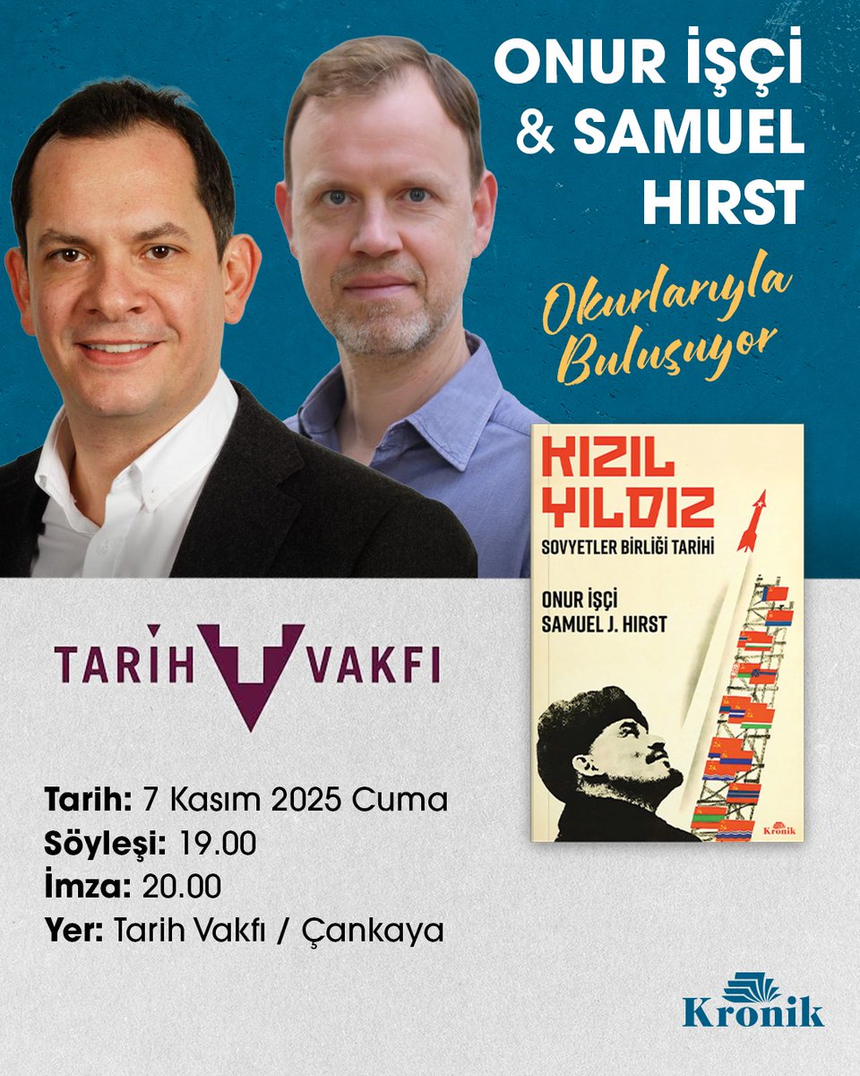 KronikKitap's tweet photo. ANKARA | Yazarlarımız Onur İşçi (@Onur_Isci_) &amp; Sam Hirst, 7 Kasım Cuma günü Tarih Vakfı'nda okurlarıyla buluşuyor, kitaplarını imzalıyor.

🔗: https://t.co/3csosFgZd3 https://t.co/Ngjw6AXxPn