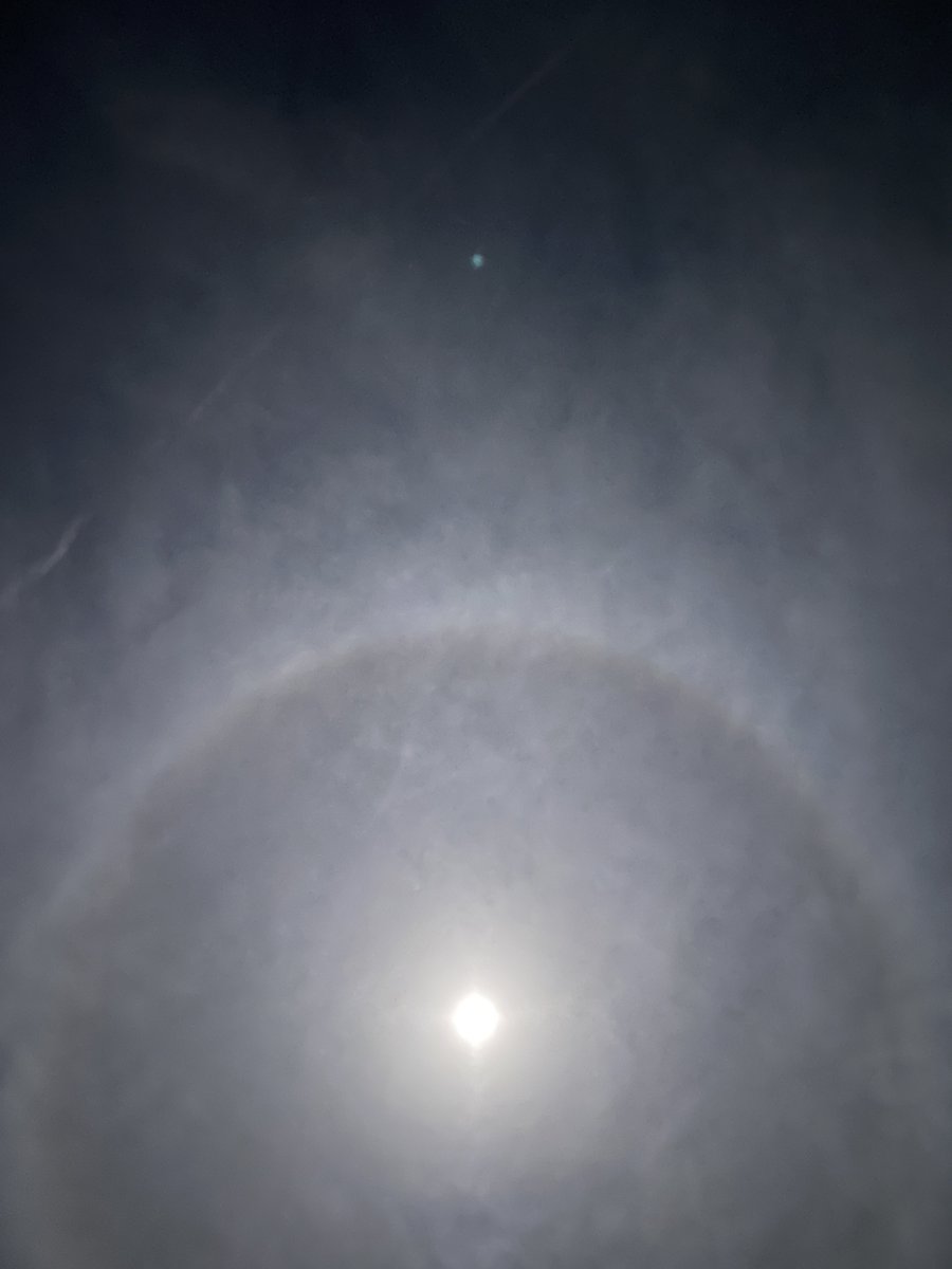 月の高度69度。残念ながら下には何もないようですが、久々に長時間ハロを楽しみました！
では、おやすみなさーい #halo_jp