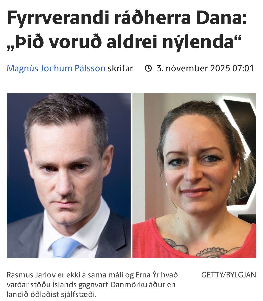 Ernayr er geitin. En Ísland var ek dönsk nýlenda. 
Hví? Því það er narratívsk ákvörðun sem mun keyra Íslendinga LN (laaangt niður)
Vælandi nýlendufórnarlömb af ÖLLUM litum og kynjum mega fokka sér; öfundagramir þrælasiðferðisaumingjar sem eru cookd, done; guð blessi þetta lið