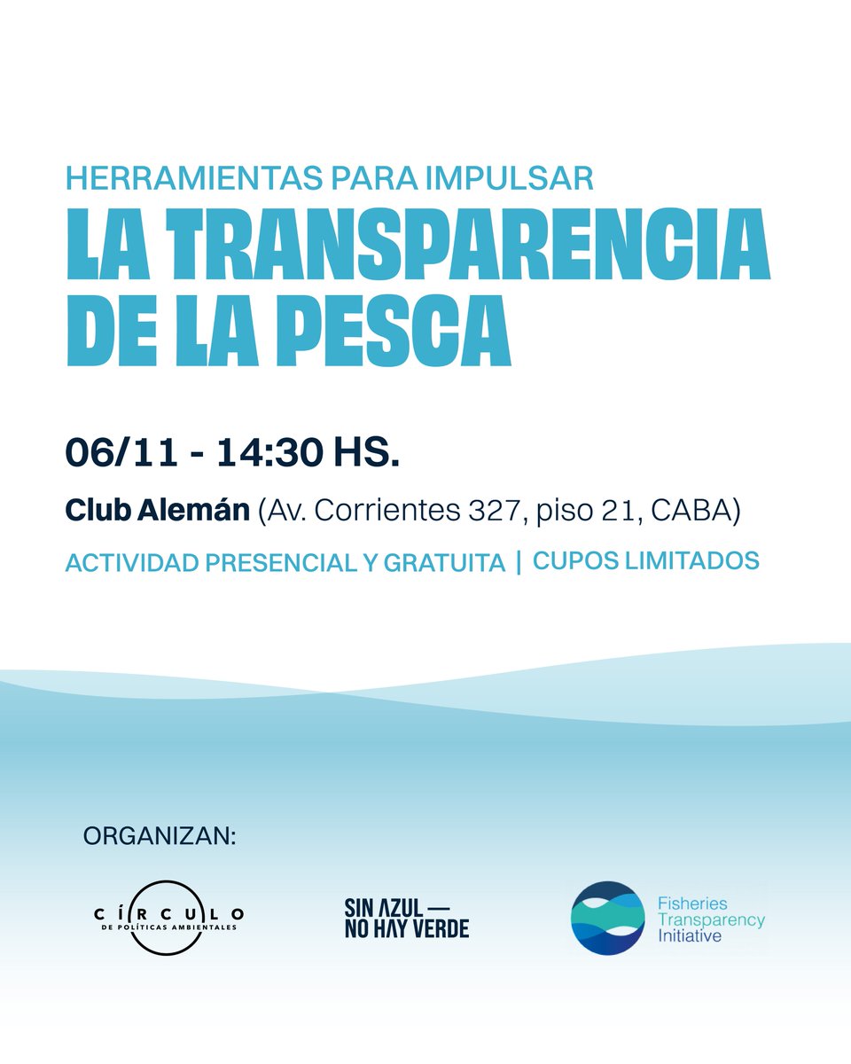 ¡Es mañana! 📢
Te esperamos para hablar sobre las experiencias y desafíos sobre el acceso a la información, los registros públicos de embarcaciones y la gobernanza pesquera en el Atlántico Sur.
¡Últimos lugares! reservá el tuyo 👇 docs.google.com/forms/d/1MpbjD…