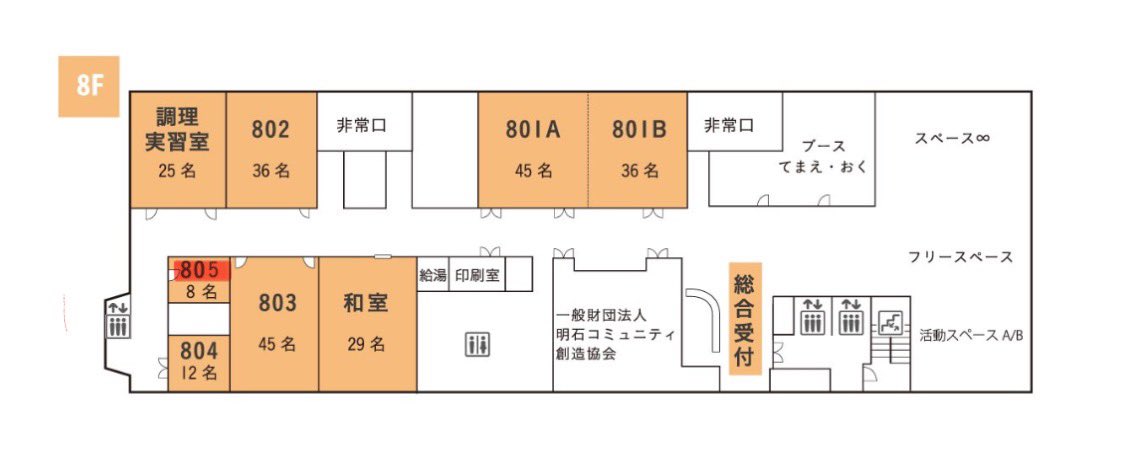 akashisenjo's tweet image. ウィズフェス2025のレイアウトです。あらいぐま明石のブースは学習室802です。活動開始時はよく学習室802を利用していました。現在は殆ど学習室702を利用しています。