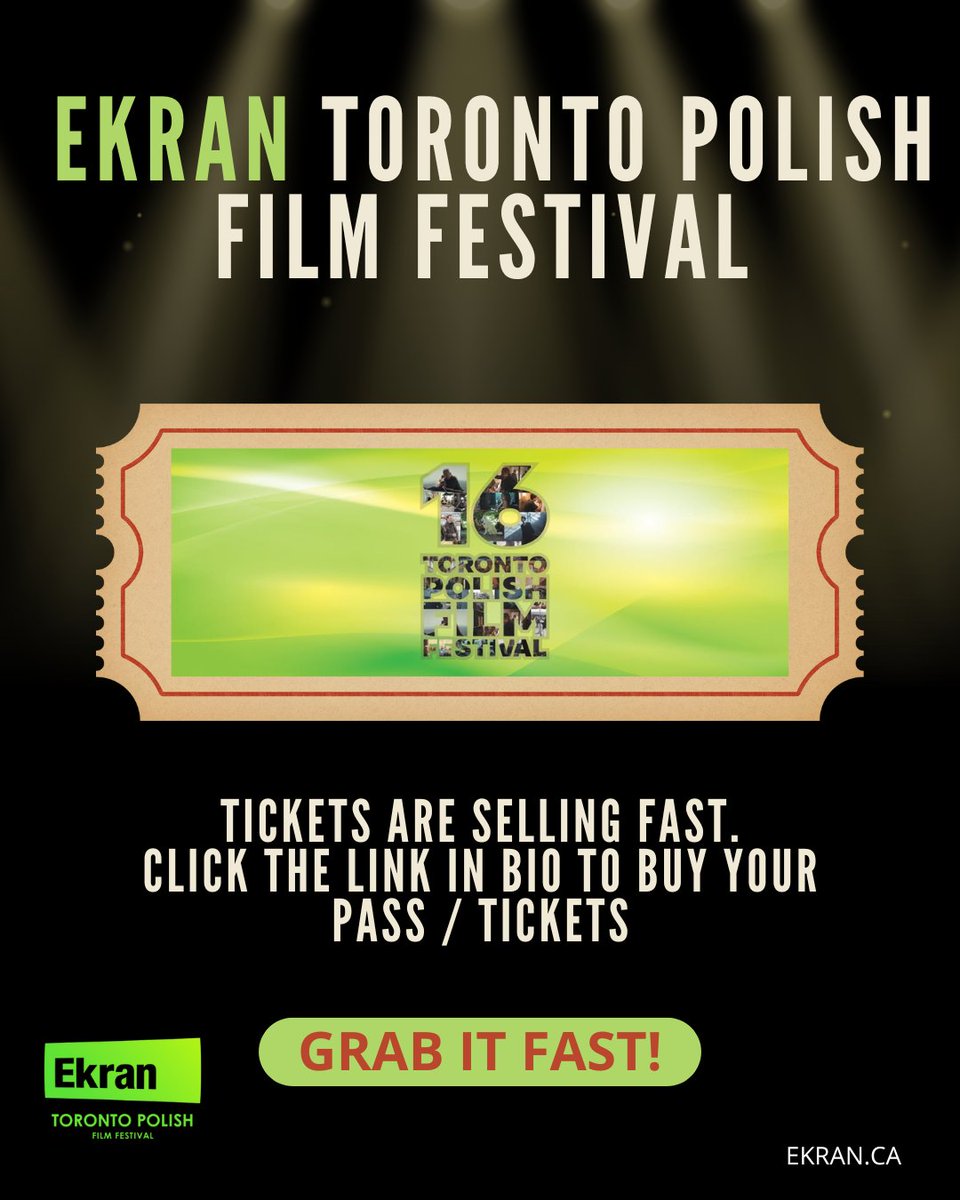 Tickets are selling fast for the 16th Ekran Toronto Polish Film Festival, happening November 20–30, 2025. 🎟️ Don’t miss your chance to experience one of Toronto’s most anticipated cultural events showcasing the best of Polish and international cinema. 📽️ #PolishCinema