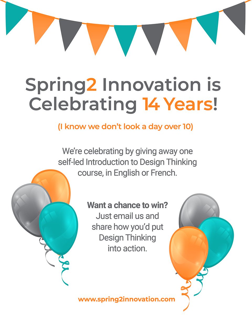 Spring2Inno's tweet image. 🎉 WE’RE CELEBRATING 14 YEARS OF INNOVATION! Win a self-paced Introduction to Design Thinking course—email us at info@spring2innovation.com and tell us how you’d use it.

Course info—zurl.co/mmeYk

#Spring2Innovation #14YearsOfInnovation #GiveAway